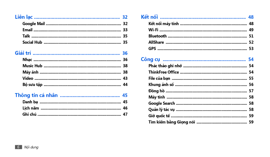 Samsung GT-P1010CWAXEV Google Mail Talk Social Hub, Nhạ̣c Music Hub Máy ảnh Video Bộ sưu tập, Danh bạ̣ Lịch năm Ghi chú 