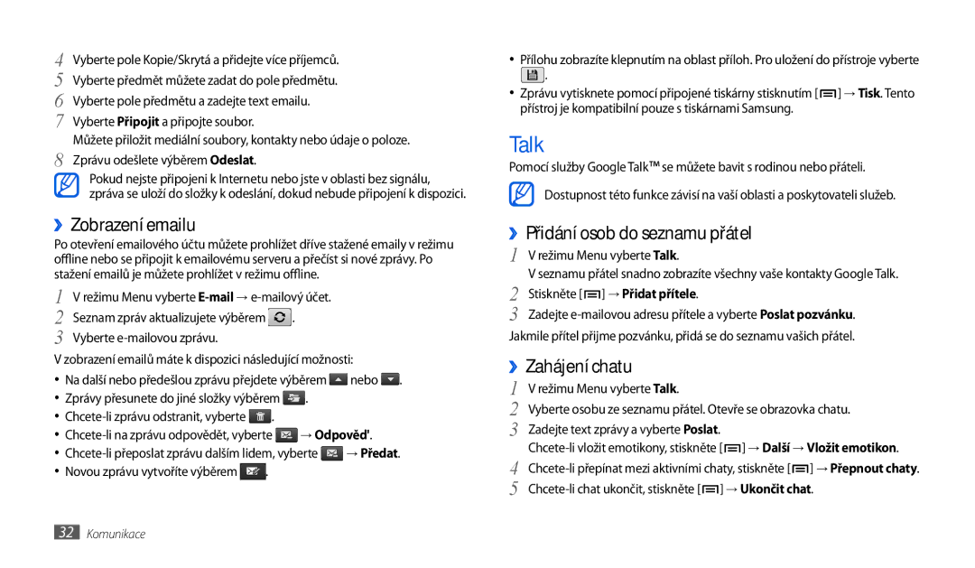 Samsung GT-P1010CWAXSK, GT-P1010CWAXEZ manual Talk, ››Přidání osob do seznamu přátel, ››Zahájení chatu 