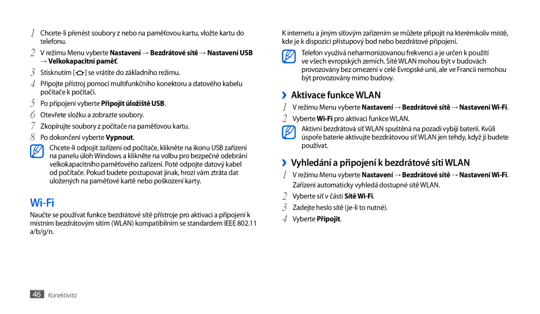 Samsung GT-P1010CWAXSK, GT-P1010CWAXEZ manual Wi-Fi, ››Aktivace funkce Wlan, ››Vyhledání a připojení k bezdrátové síti Wlan 