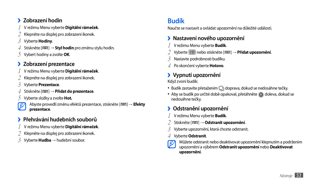 Samsung GT-P1010CWAXEZ, GT-P1010CWAXSK manual Budík 