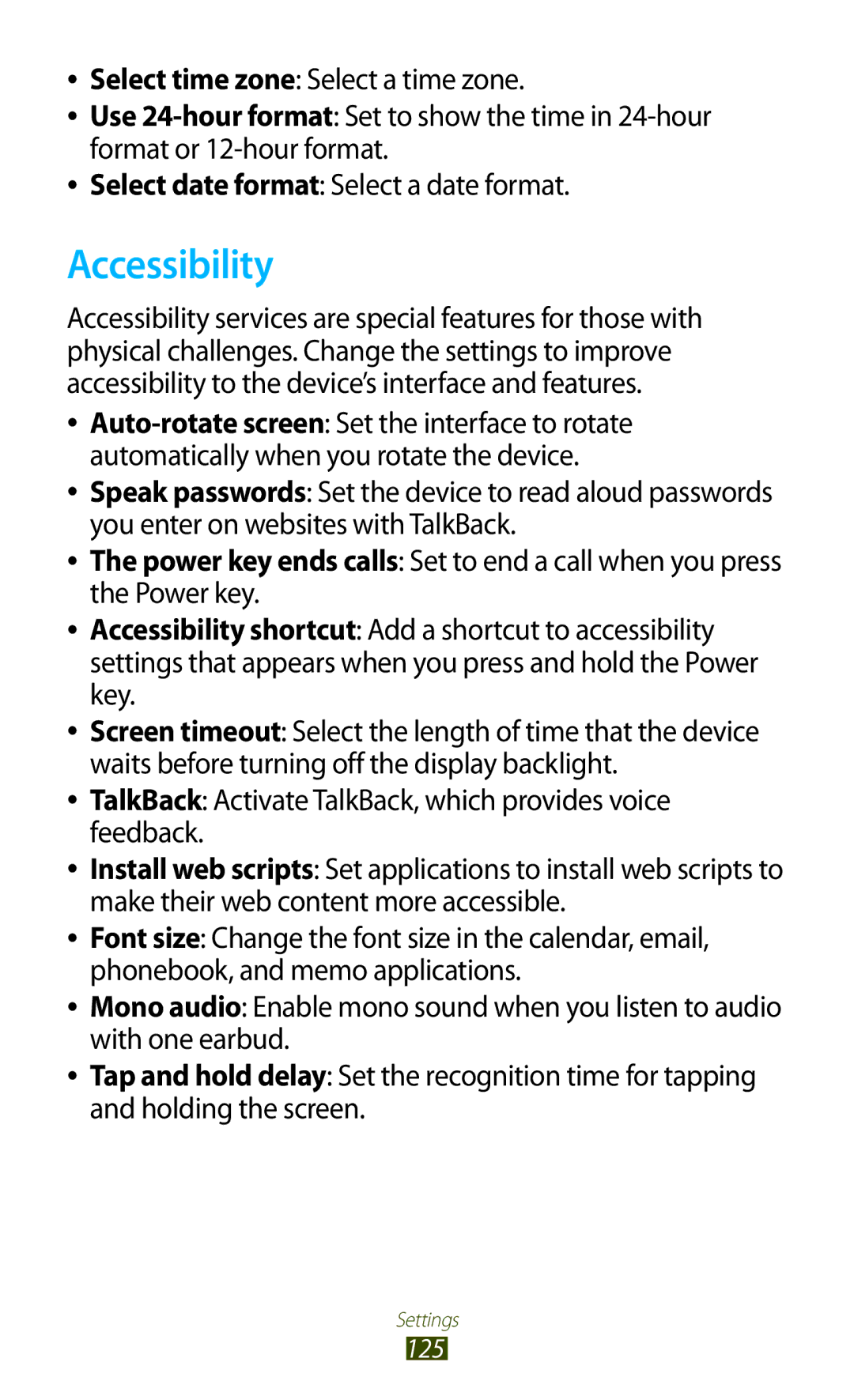 Samsung GT-P3100 user manual Accessibility 