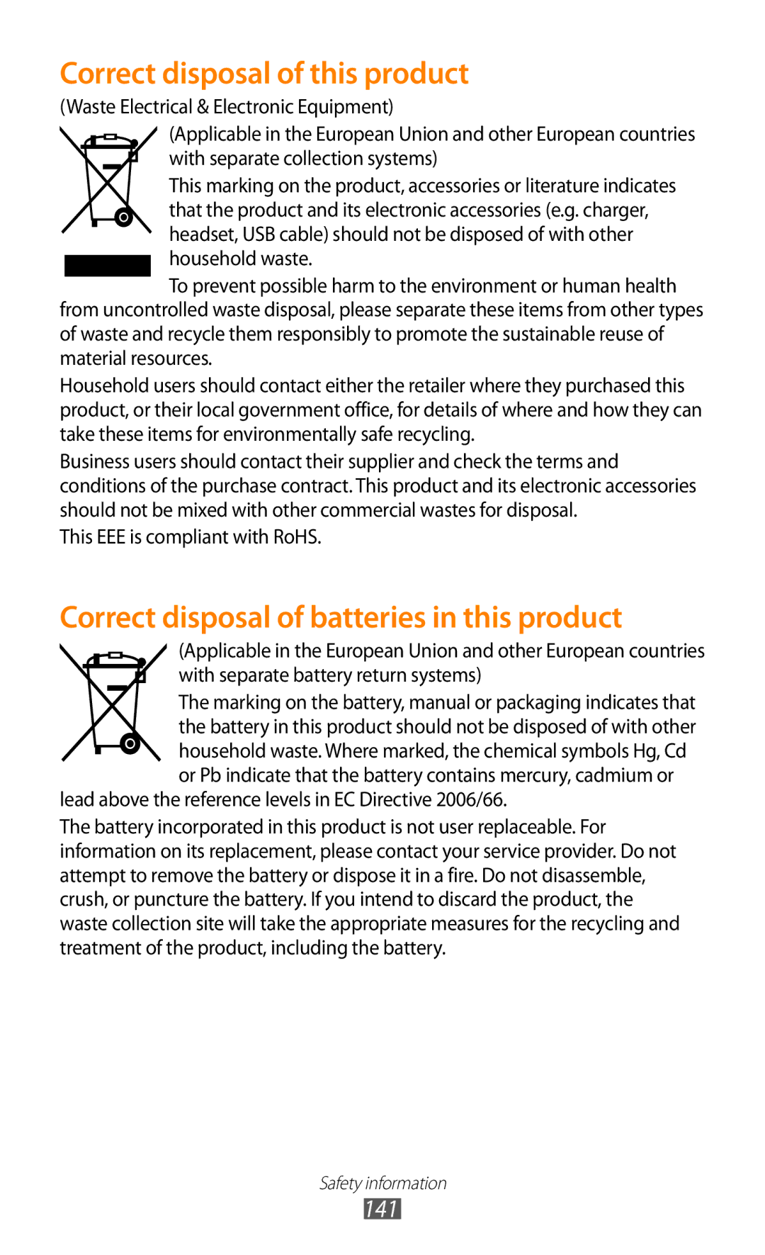 Samsung GT-P3100 user manual Correct disposal of this product 