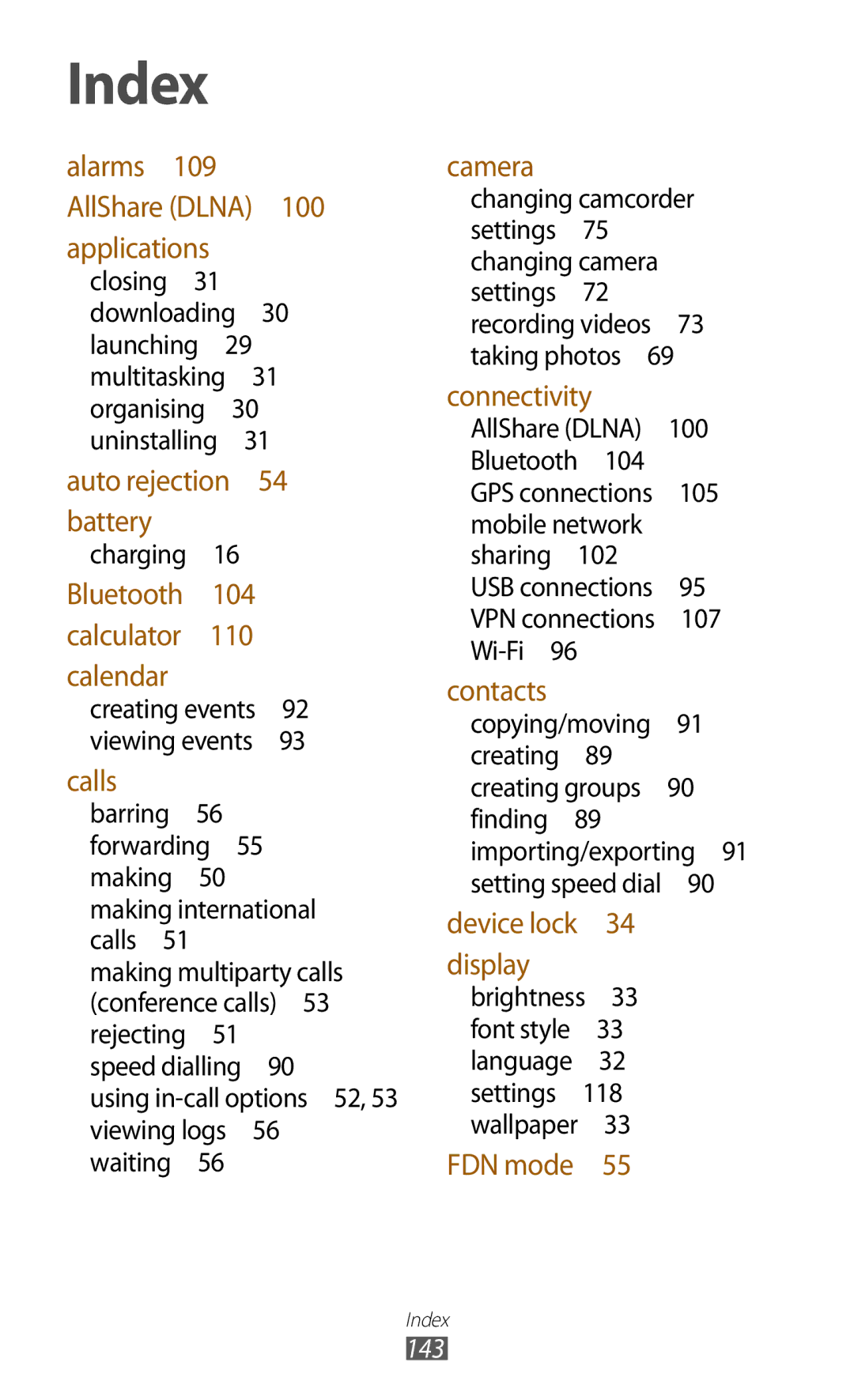 Samsung GT-P3100 user manual Index 