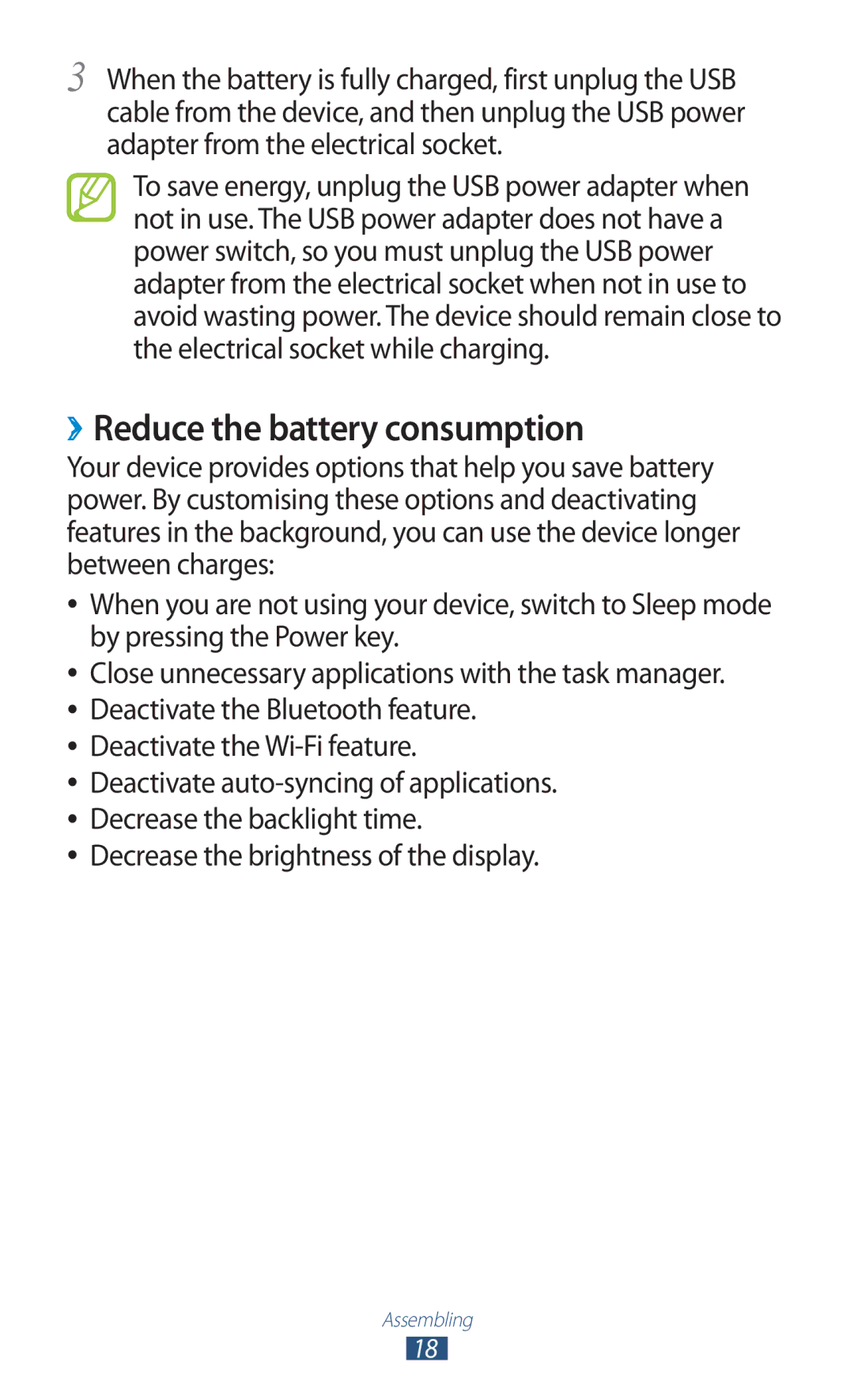 Samsung GT-P3100 user manual ››Reduce the battery consumption, Decrease the brightness of the display 