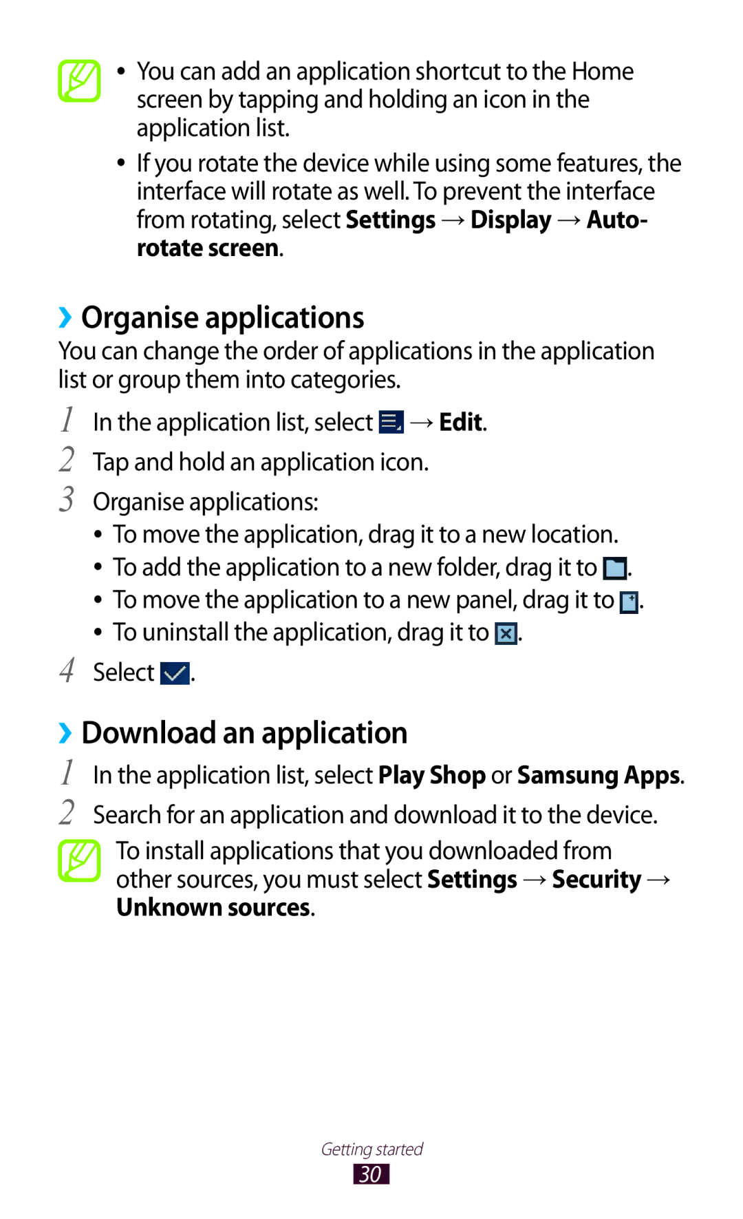 Samsung GT-P3100 user manual ››Organise applications, ››Download an application, Select 