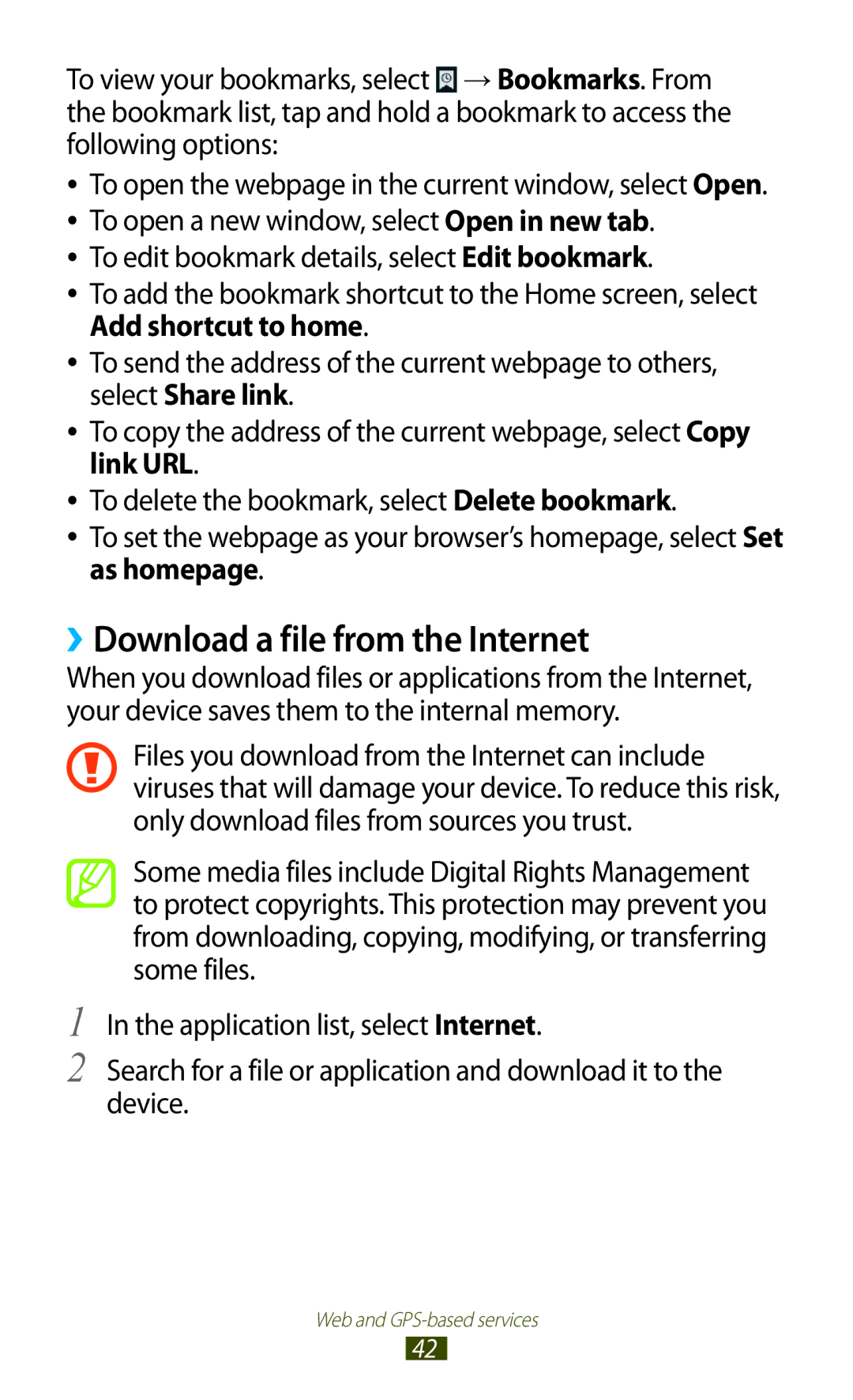 Samsung GT-P3100 user manual ››Download a file from the Internet 