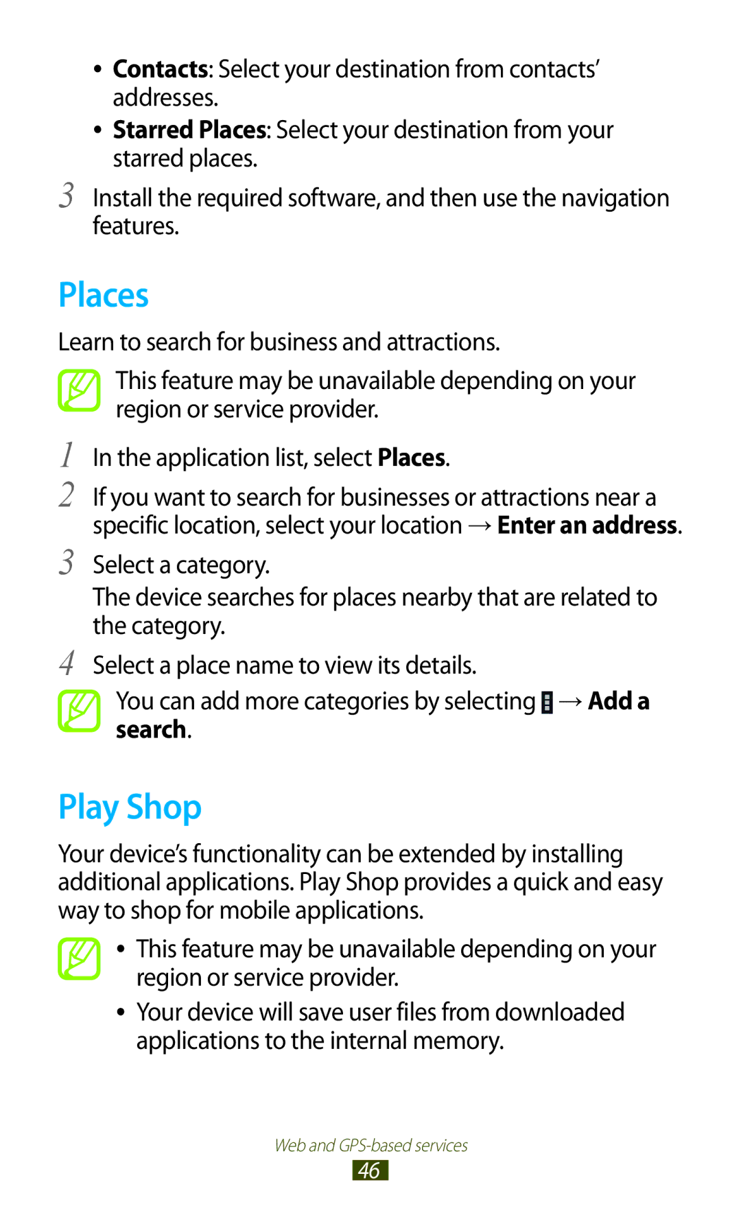 Samsung GT-P3100 user manual Places, Play Shop 