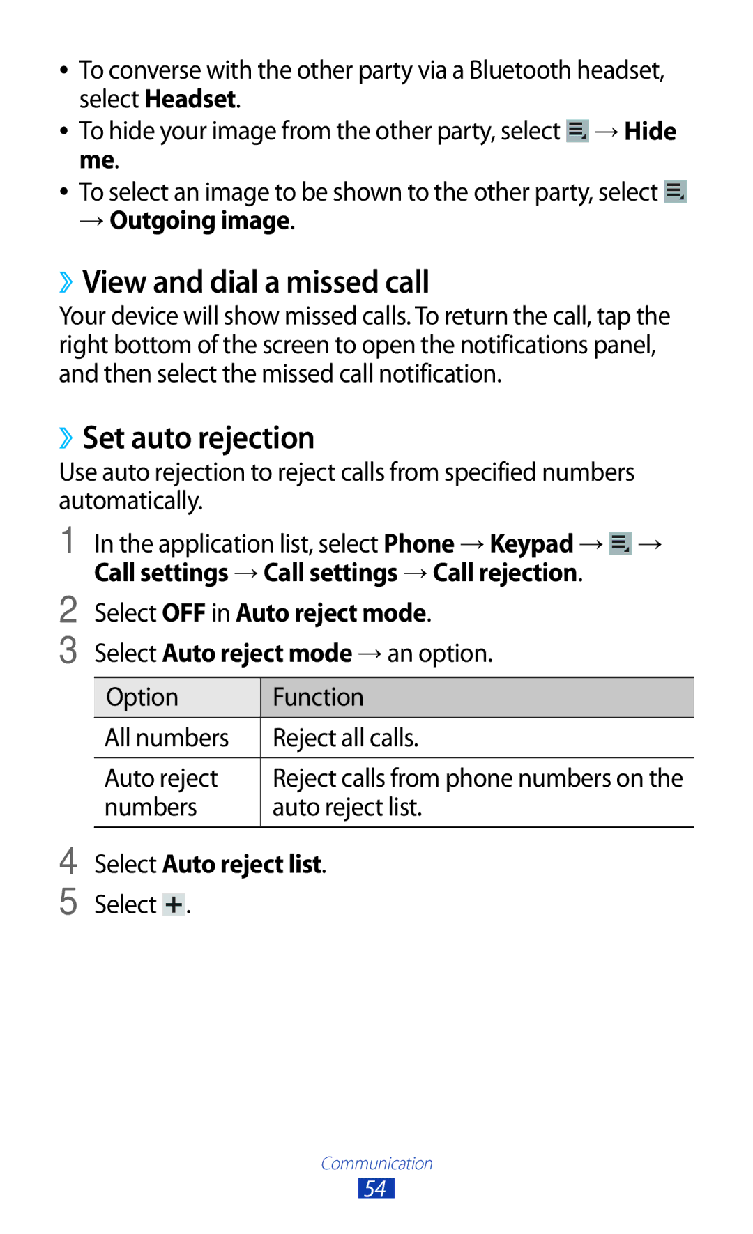 Samsung GT-P3100 user manual ››View and dial a missed call, ››Set auto rejection 