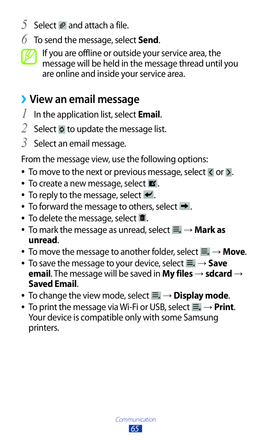 Samsung GT-P3100 user manual Select and attach a file To send the message, select Send 