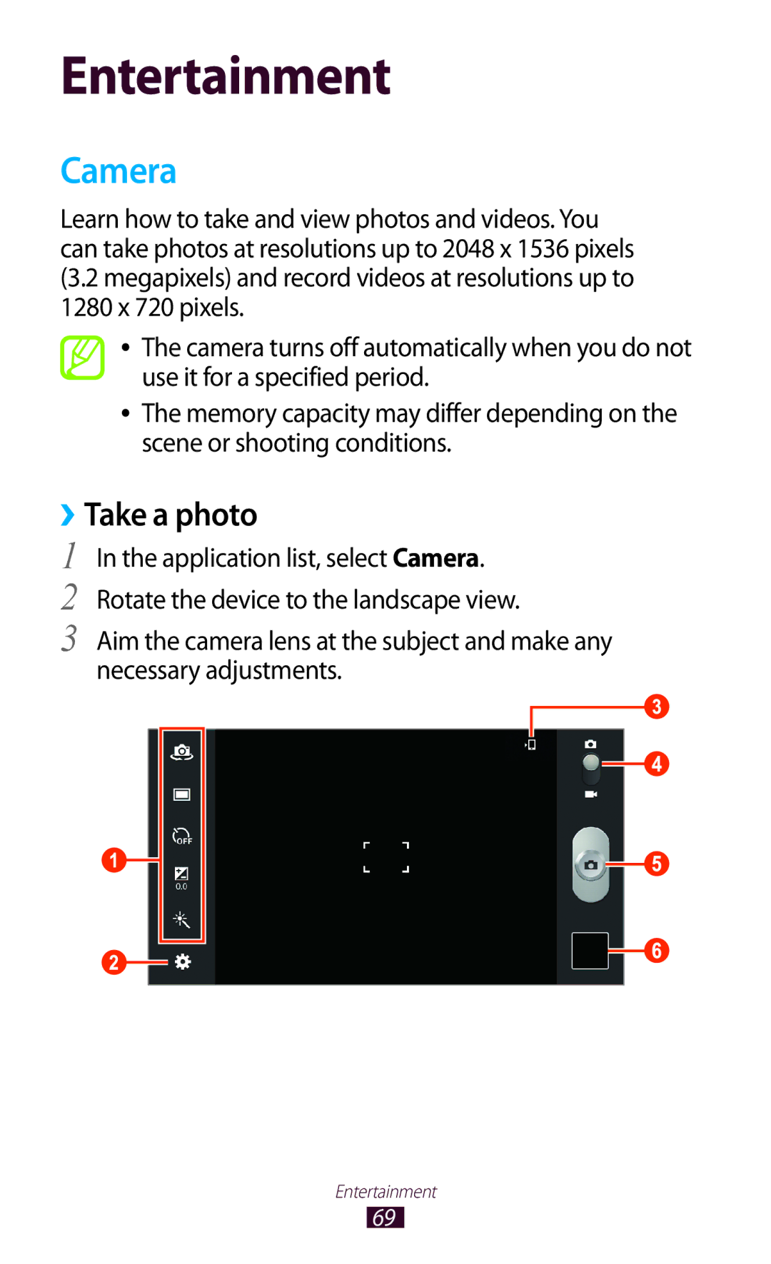 Samsung GT-P3100 user manual Camera, ››Take a photo 