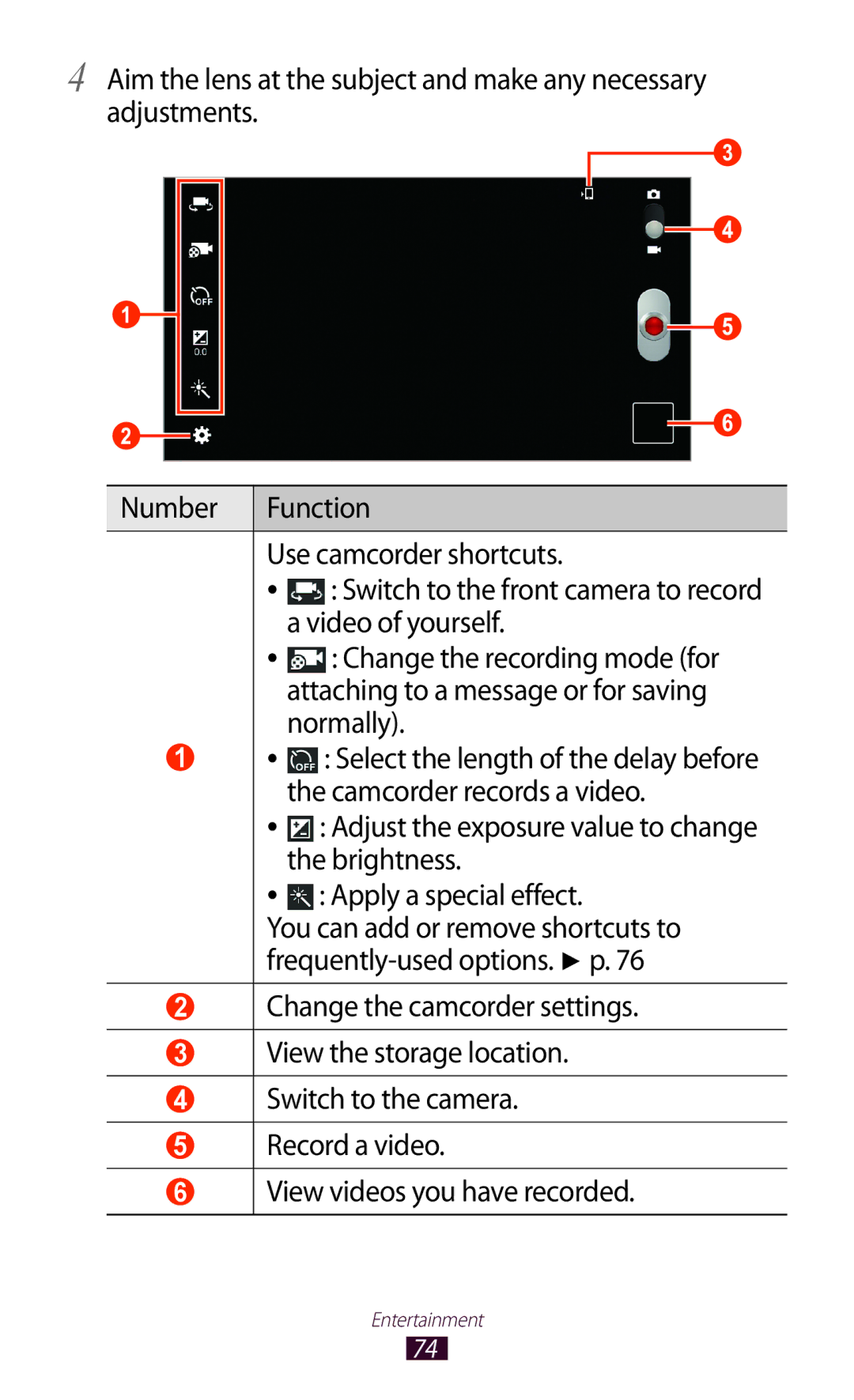 Samsung GT-P3100 user manual Video of yourself, Attaching to a message or for saving, Normally, Camcorder records a video 