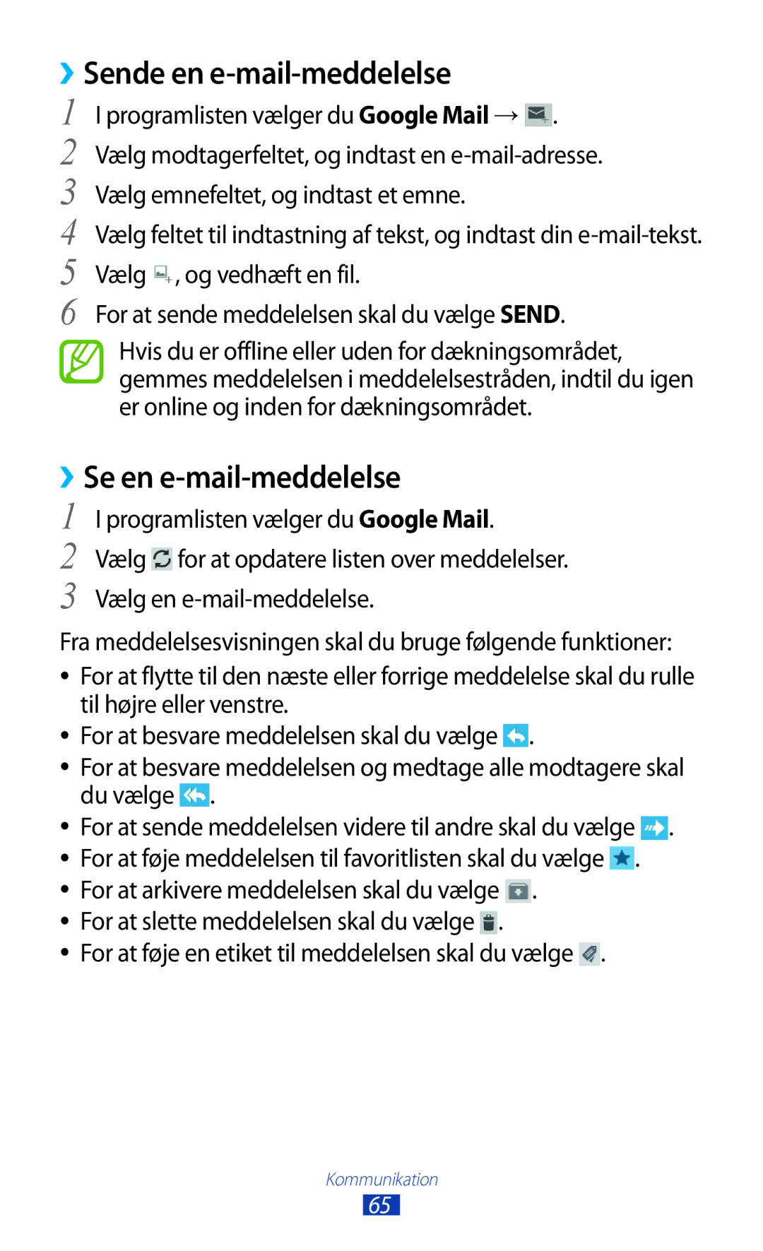 Samsung GT-P3100GRANEE, GT-P3100TSANEE, GT-P3100ZWANEE manual ››Sende en e-mail-meddelelse, Se en e-mail-meddelelse 