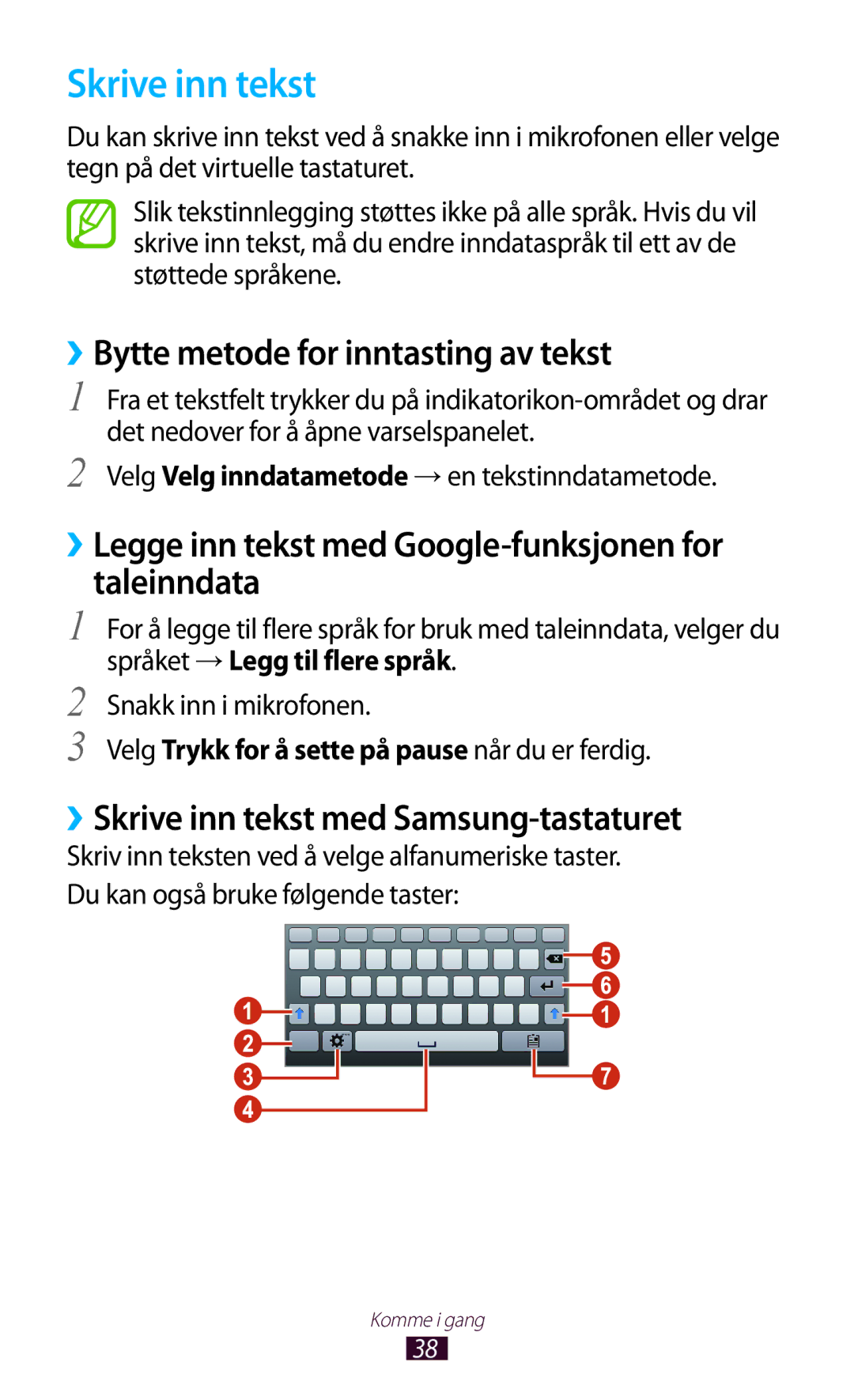 Samsung GT-P3100GRANEE manual ››Bytte metode for inntasting av tekst, ››Skrive inn tekst med Samsung-tastaturet 