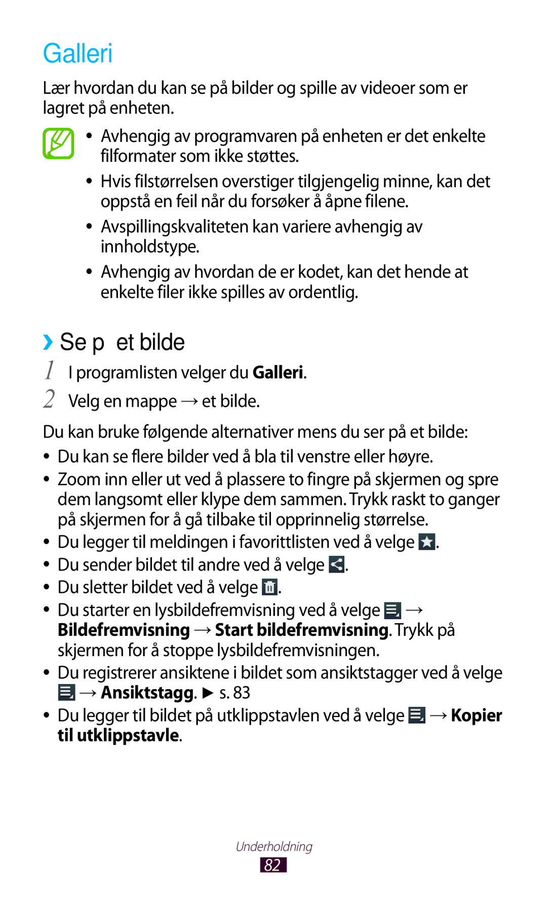 Samsung GT-P3100ZWANEE, GT-P3100TSANEE manual ››Se på et bilde, Programlisten velger du Galleri Velg en mappe →et bilde 