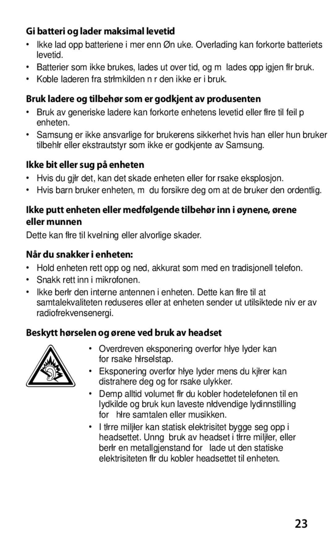 Samsung GT-P3100GRANEE manual Gi batteri og lader maksimal levetid, Bruk ladere og tilbehør som er godkjent av produsenten 