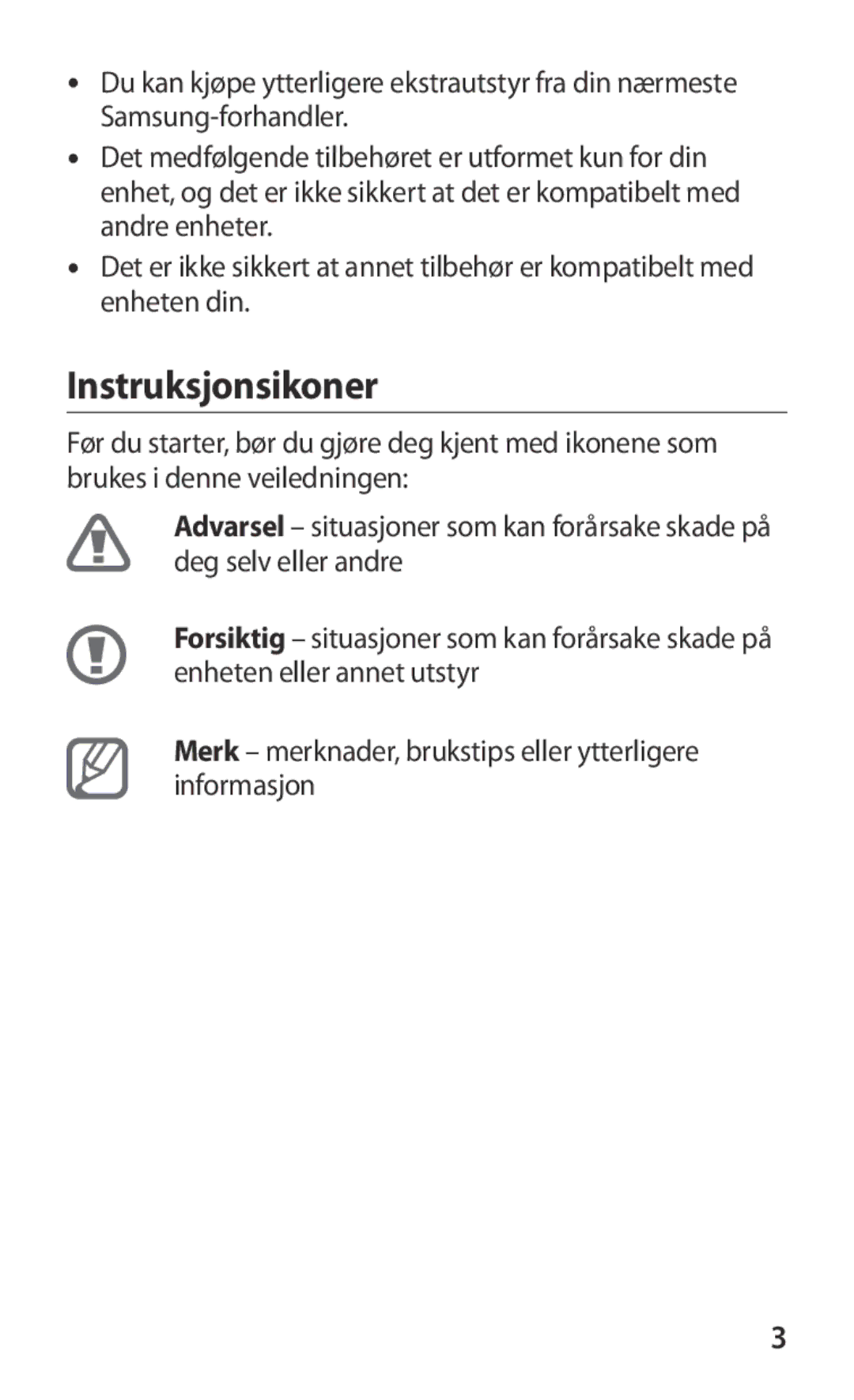 Samsung GT-P3100TSANEE, GT-P3100ZWANEE manual Instruksjonsikoner, Merk merknader, brukstips eller ytterligere informasjon 