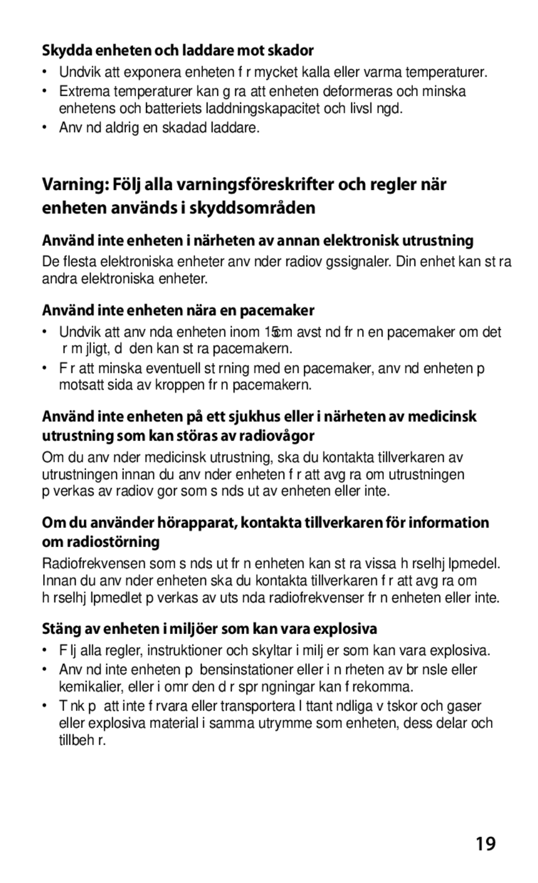 Samsung GT-P3100ZWANEE, GT-P3100TSANEE manual Skydda enheten och laddare mot skador, Använd inte enheten nära en pacemaker 