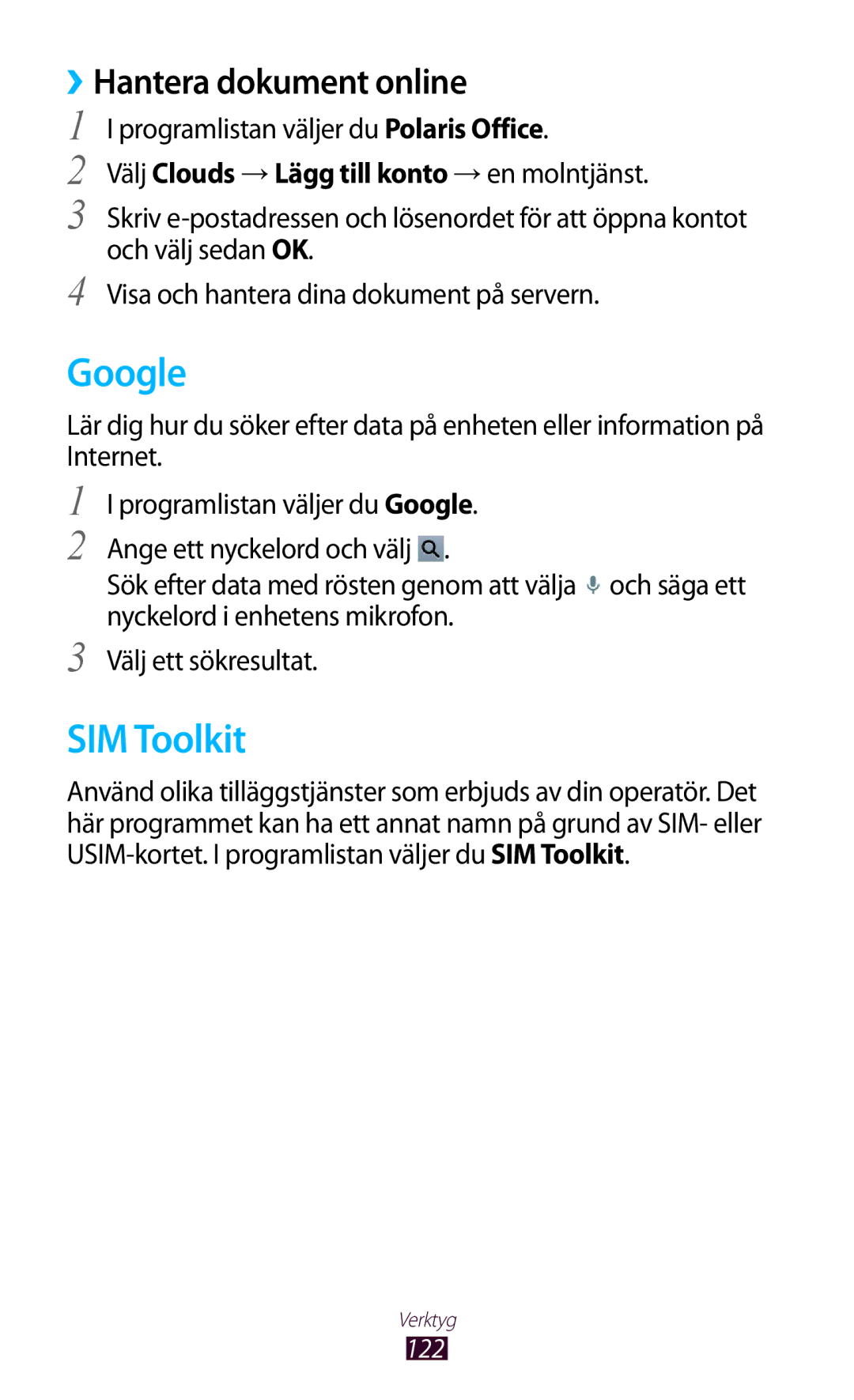 Samsung GT-P3100GRANEE manual Google, SIM Toolkit, ››Hantera dokument online, Programlistan väljer du Polaris Office 