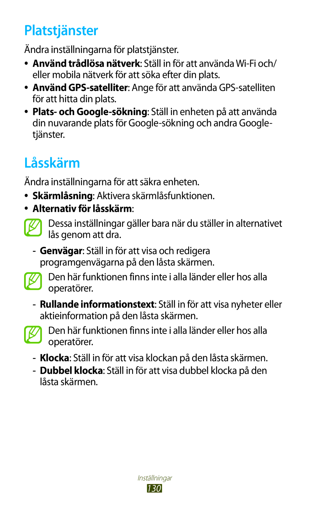 Samsung GT-P3100ZWANEE, GT-P3100TSANEE, GT-P3100GRANEE Platstjänster, Låsskärm, Ändra inställningarna för platstjänster 