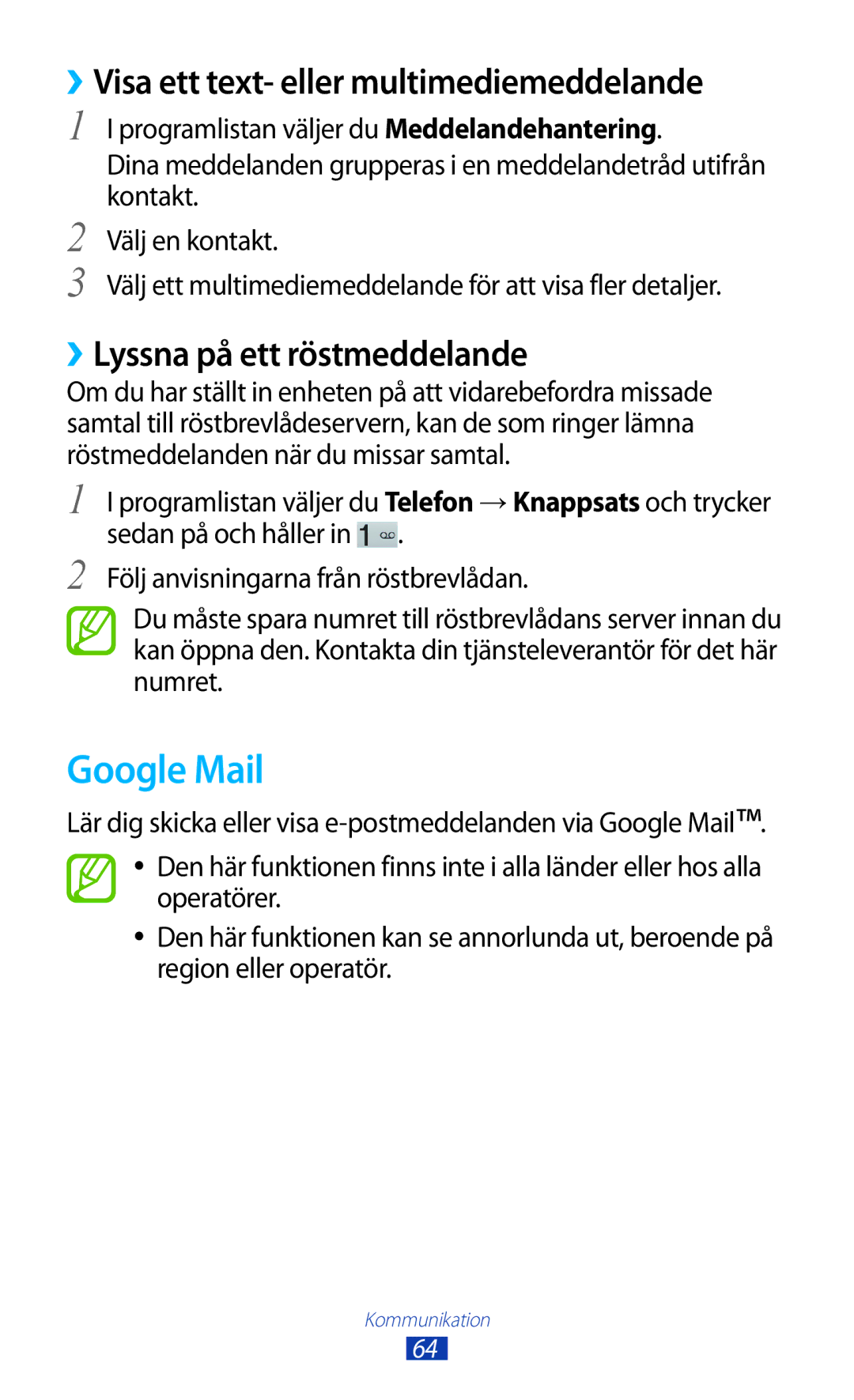 Samsung GT-P3100ZWANEE manual Google Mail, ››Visa ett text- eller multimediemeddelande, ››Lyssna på ett röstmeddelande 