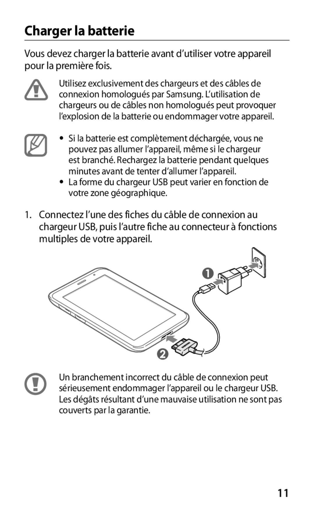 Samsung GT-P3100ZWABOG, GT-P3100TSASFR, GT-P3100TSAFTM, GT-P3100ZWEXEF, GT-P3100TSESFR, GT-P3100TSABOG Charger la batterie 