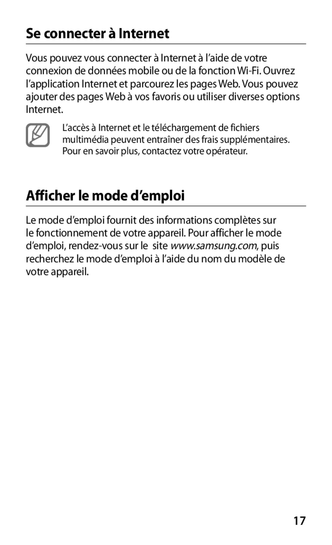 Samsung GT-P3100TSABOG, GT-P3100TSASFR, GT-P3100TSAFTM, GT-P3100ZWEXEF Se connecter à Internet, Afficher le mode d’emploi 