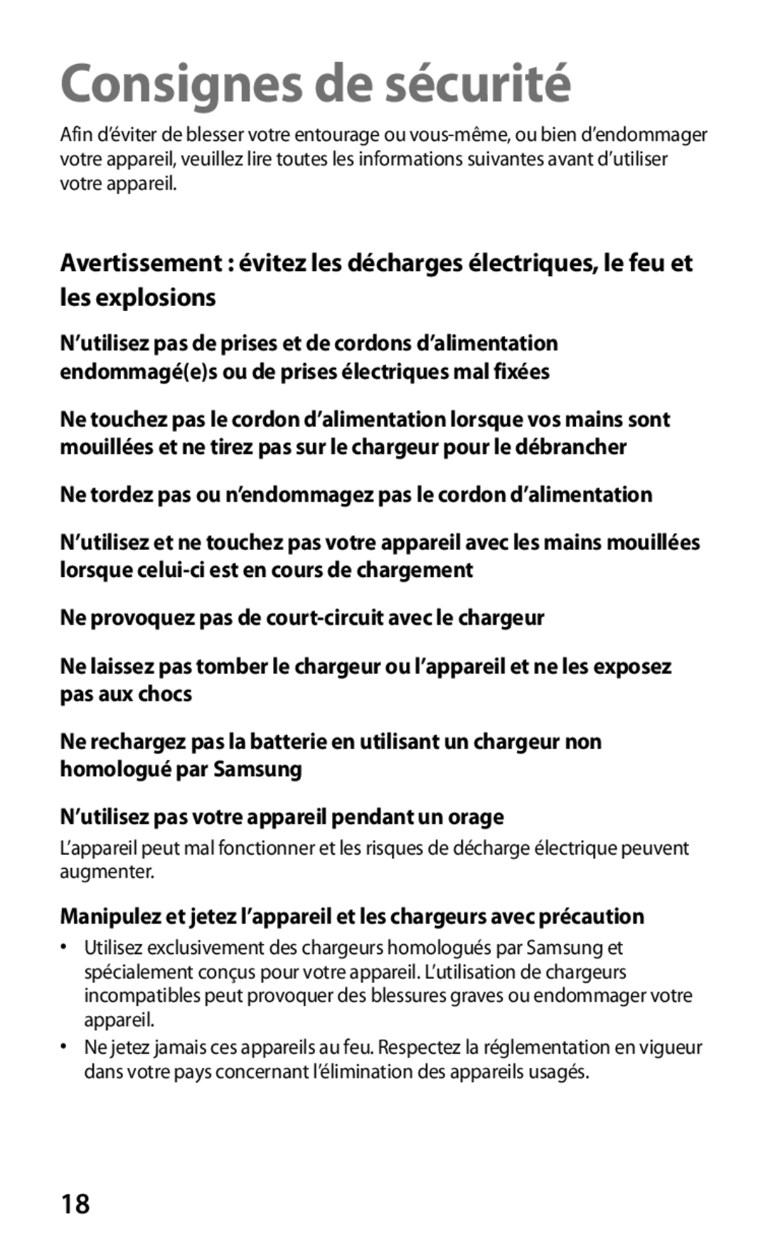 Samsung GT-P3100ZWASFR, GT-P3100TSASFR, GT-P3100TSAFTM, GT-P3100ZWEXEF, GT-P3100TSESFR, GT-P3100TSABOG Consignes de sécurité 