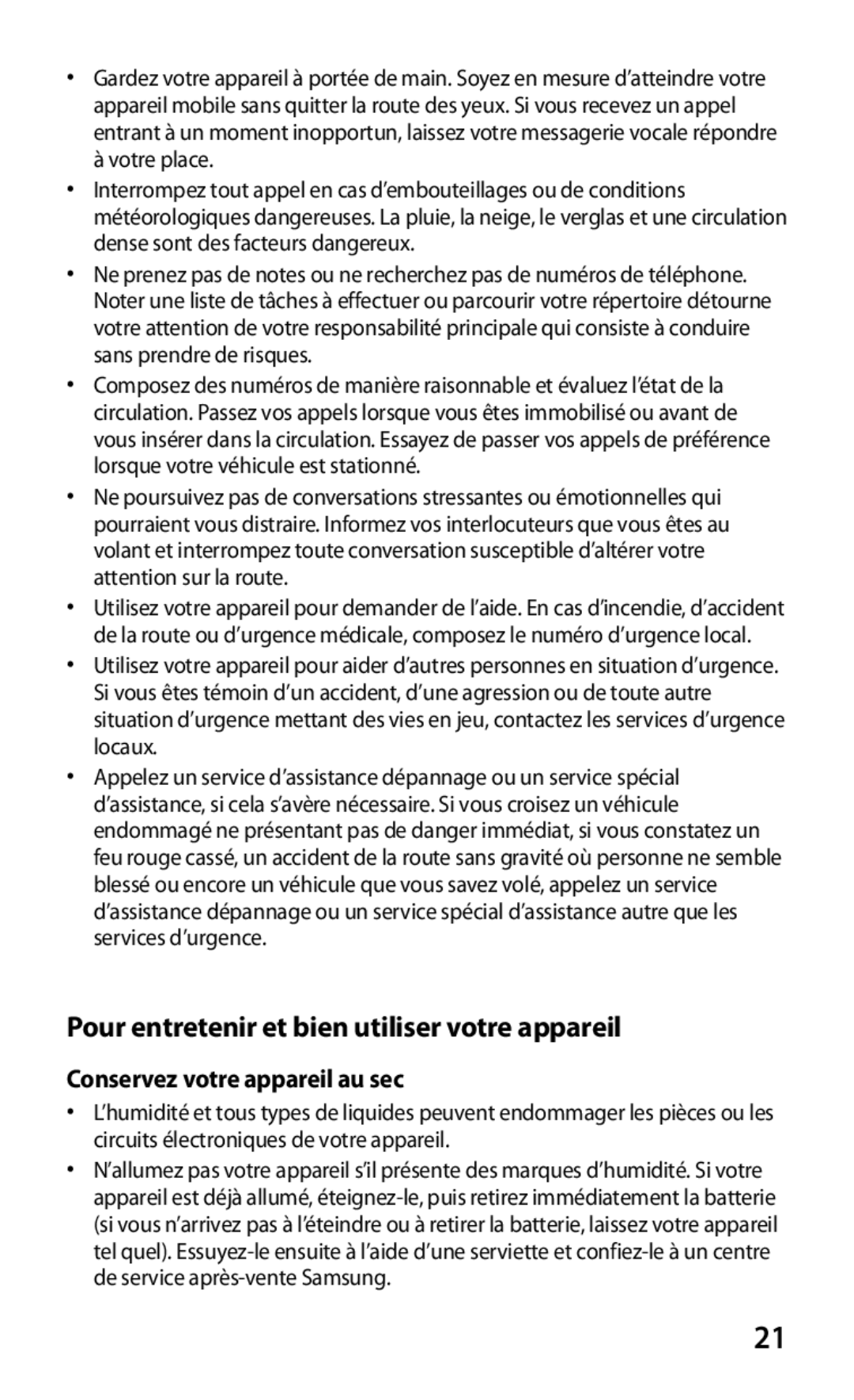 Samsung GT-P3100TSEBOG, GT-P3100TSASFR Pour entretenir et bien utiliser votre appareil, Conservez votre appareil au sec 