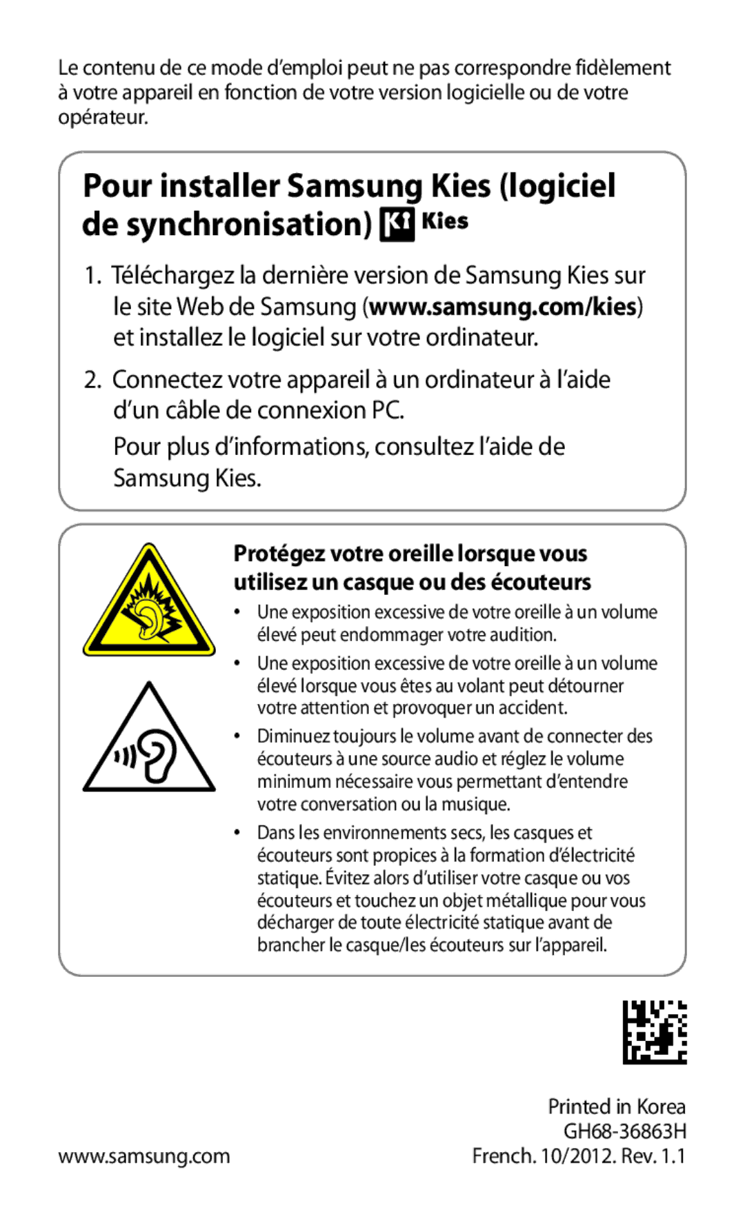 Samsung GT-P3100TSAXEF, GT-P3100TSASFR, GT-P3100TSAFTM manual Pour installer Samsung Kies logiciel de synchronisation 