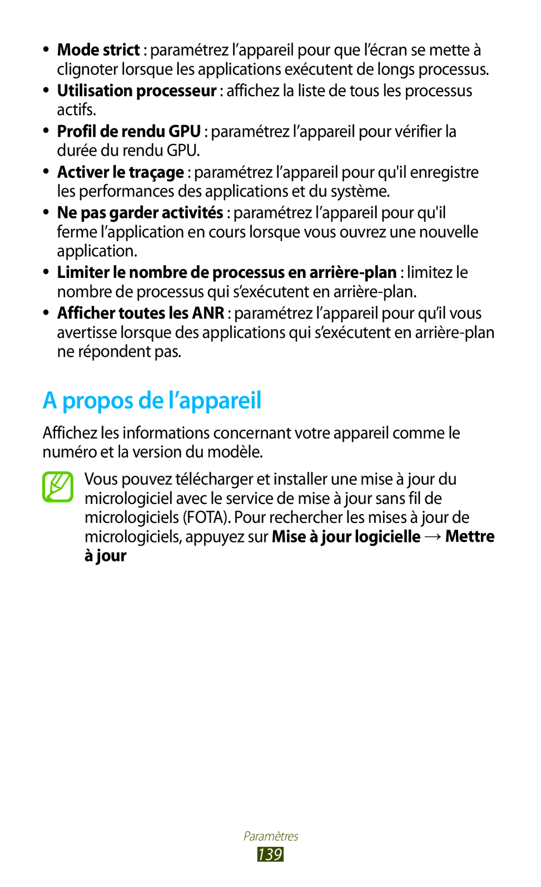 Samsung GT-P3100ZWAXEF, GT-P3100TSASFR, GT-P3100TSAFTM, GT-P3100ZWEXEF, GT-P3100TSESFR manual Propos de l’appareil, 139 