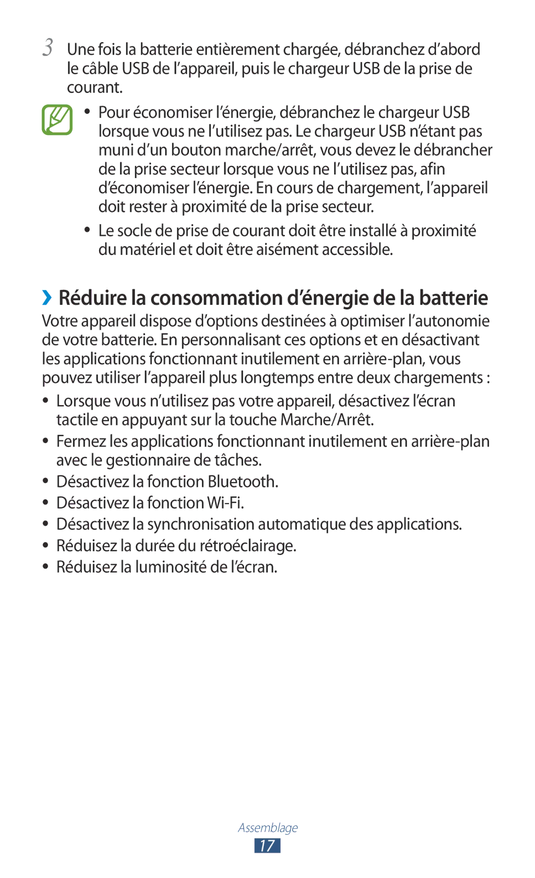 Samsung GT-P3100TSABOG, GT-P3100TSASFR, GT-P3100TSAFTM, GT-P3100ZWEXEF ››Réduire la consommation d’énergie de la batterie 