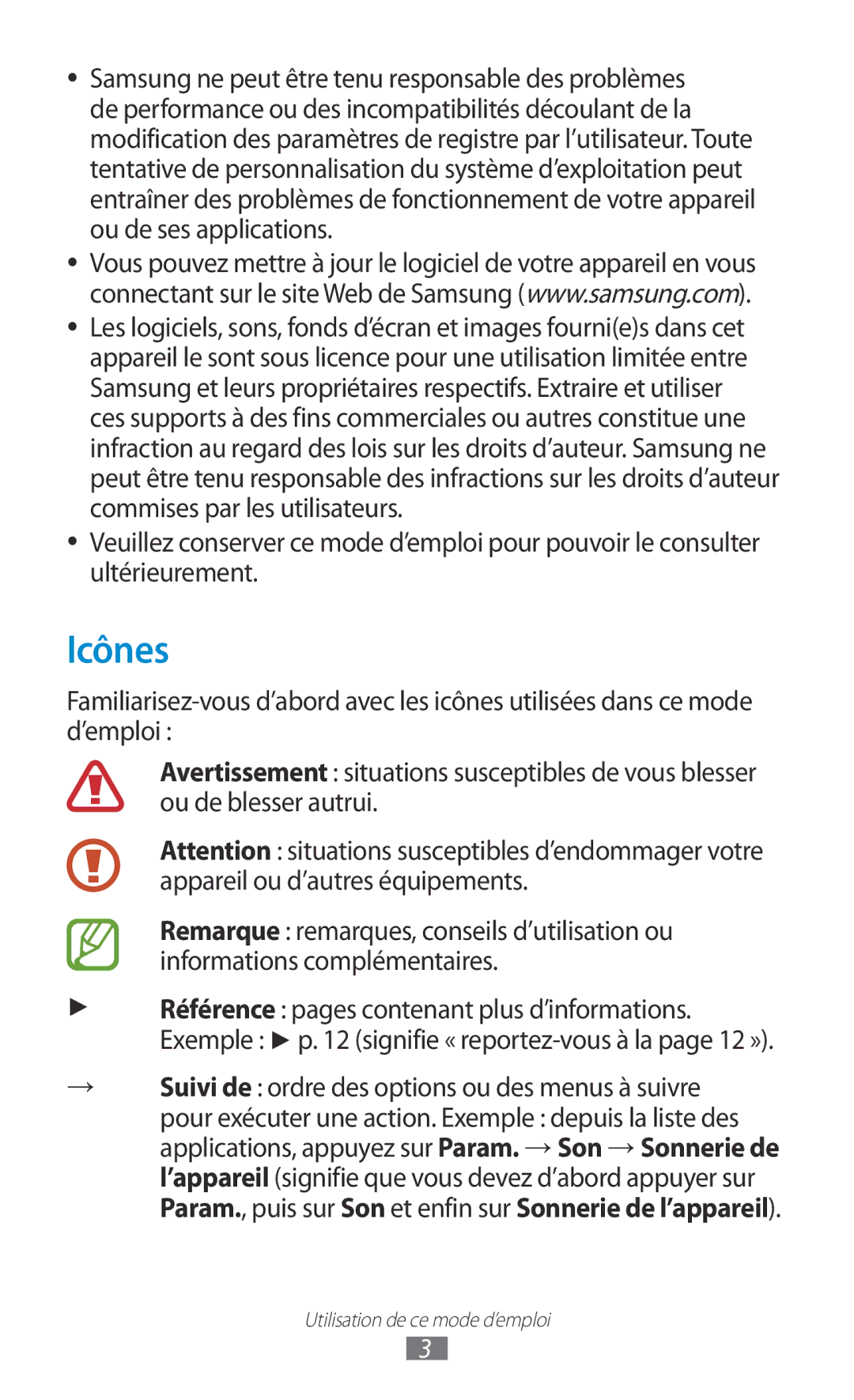 Samsung GT-P3100TSESFR, GT-P3100TSASFR, GT-P3100TSAFTM, GT-P3100ZWEXEF Icônes, Référence pages contenant plus d’informations 