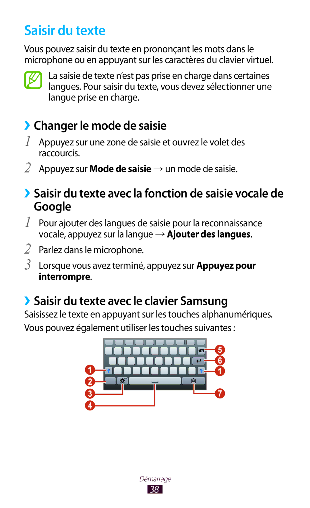 Samsung GT-P3100TSEXEF ››Changer le mode de saisie, Google, ››Saisir du texte avec le clavier Samsung, Interrompre 