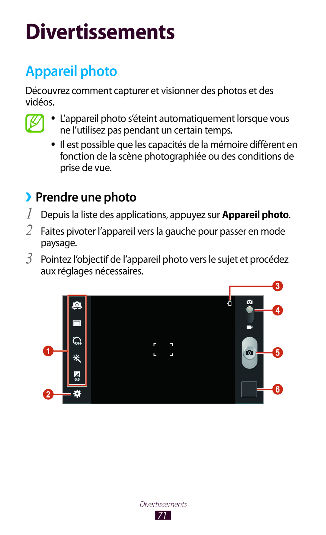 Samsung GT-P3100TSAXEF, GT-P3100TSASFR, GT-P3100TSAFTM, GT-P3100ZWEXEF, GT-P3100TSESFR Appareil photo, ››Prendre une photo 