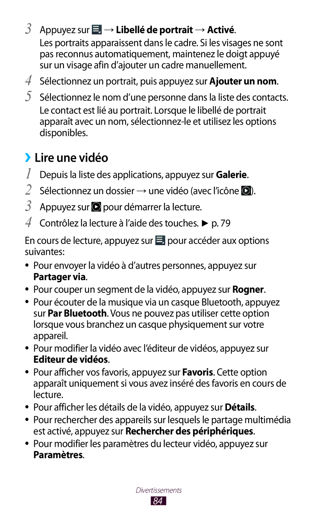 Samsung GT-P3100TSAXEF, GT-P3100TSASFR, GT-P3100TSAFTM, GT-P3100ZWEXEF manual Appuyez sur → Libellé de portrait → Activé 