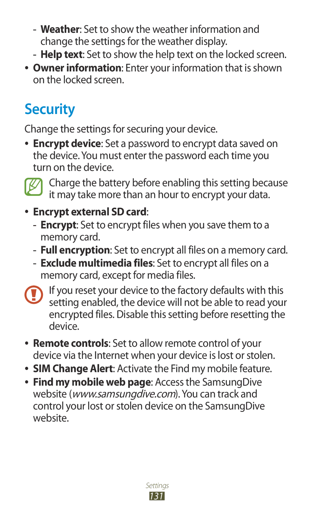 Samsung GT-P3100TSAXEO, GT-P3100TSAVD2, GT-P3100ZWAHUI manual Security, On the locked screen, Encrypt external SD card 