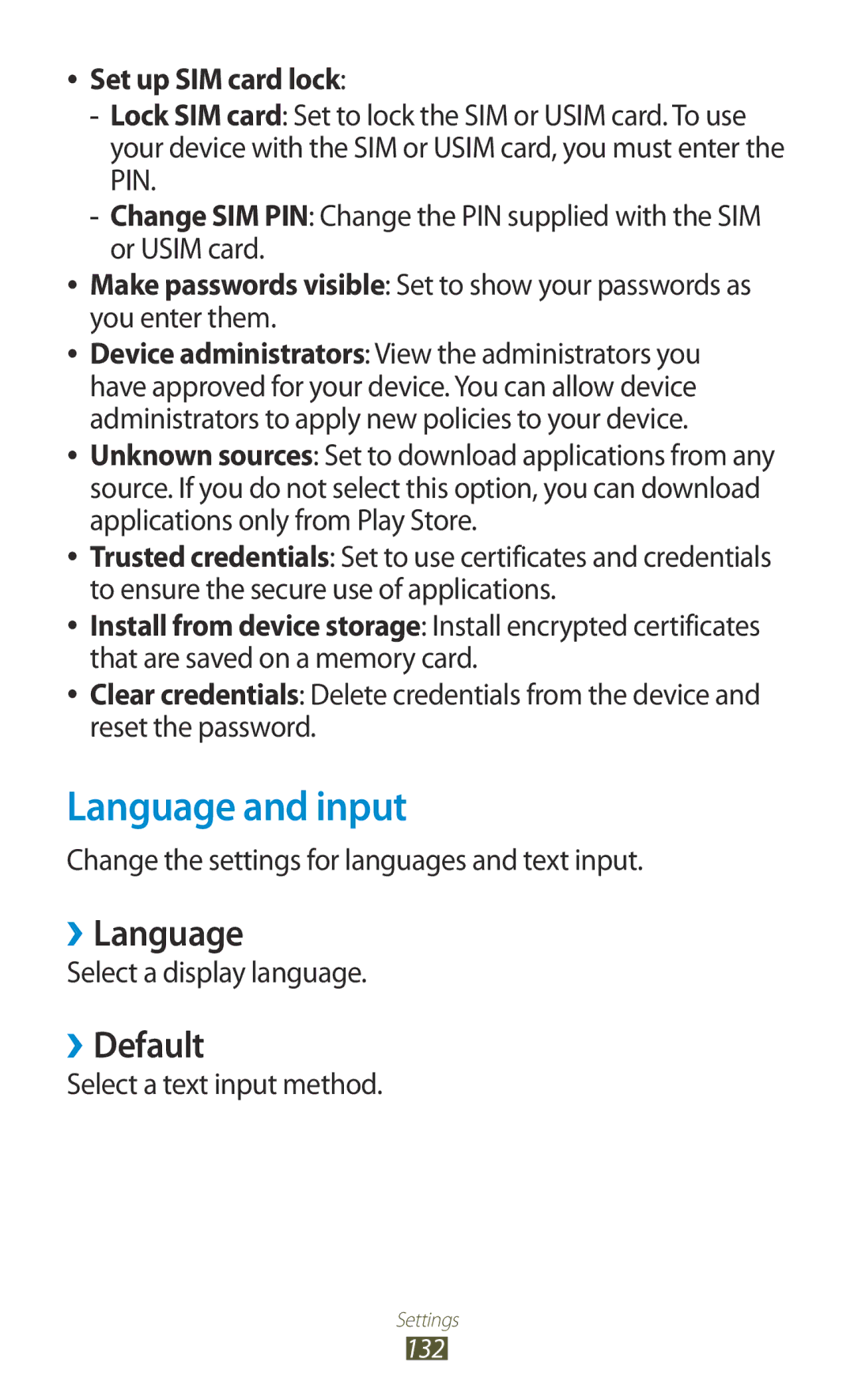 Samsung GT-P3100ZWETPH, GT-P3100TSAVD2, GT-P3100ZWAHUI manual Language and input, ››Language, ››Default, Set up SIM card lock 