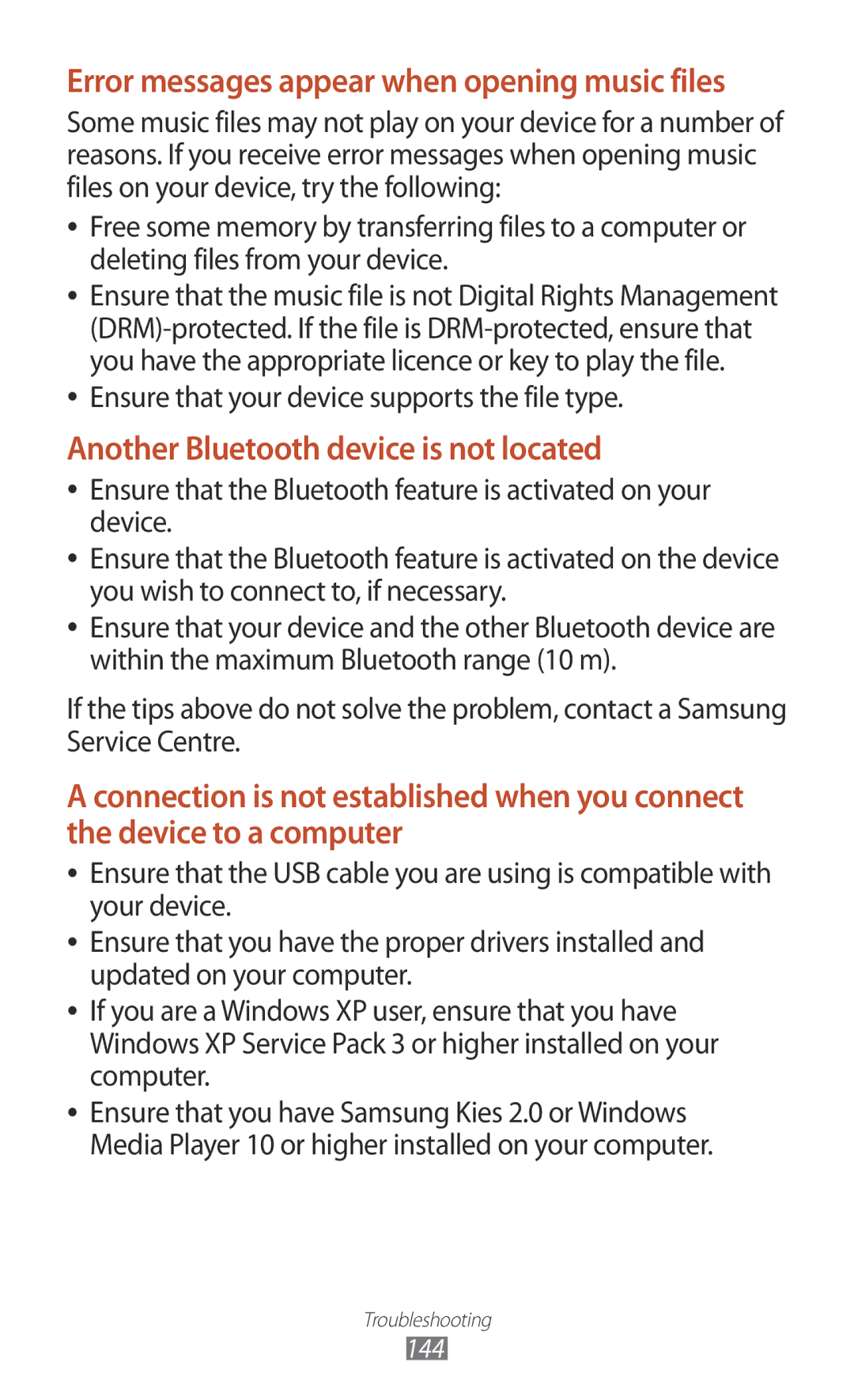 Samsung GT-P3100ZWEEUR, GT-P3100TSAVD2, GT-P3100ZWAHUI, GT-P3100ZWFDBT manual Another Bluetooth device is not located 