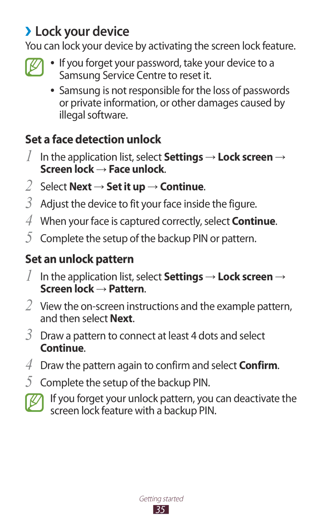 Samsung GT-P3100ZWAWIN, GT-P3100TSAVD2, GT-P3100ZWAHUI manual ››Lock your device, Select Next → Set it up → Continue 