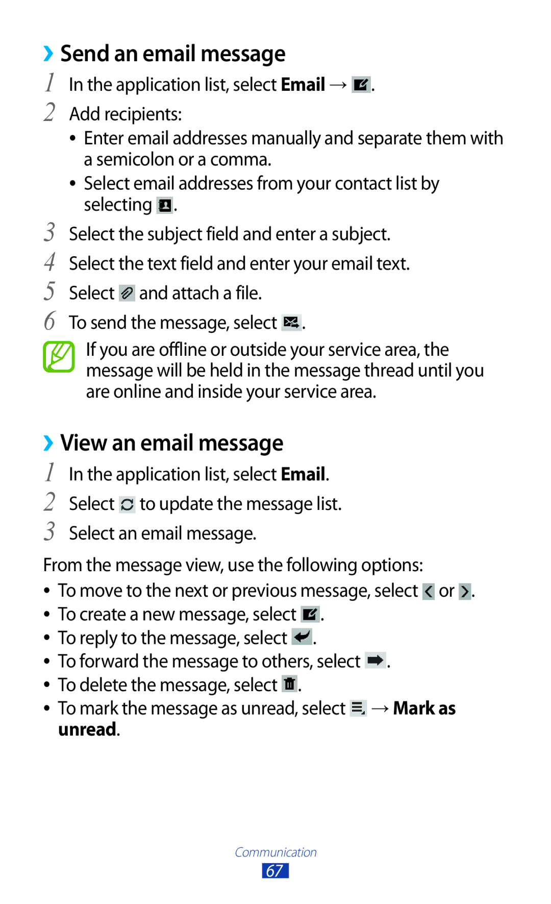 Samsung GT-P3100ZWAJED, GT-P3100TSAVD2, GT-P3100ZWAHUI manual To mark the message as unread, select → Mark as unread 