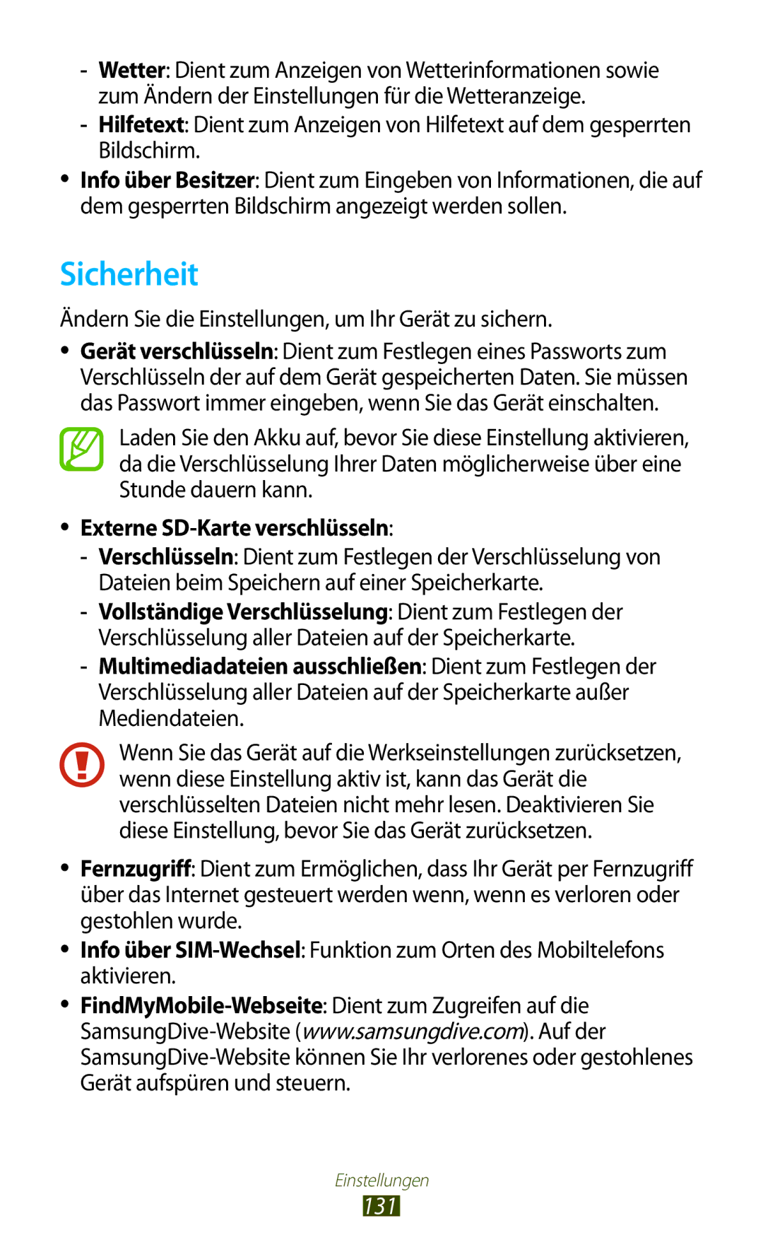 Samsung GT-P3100TSEDBT Sicherheit, Ändern Sie die Einstellungen, um Ihr Gerät zu sichern, Externe SD-Karte verschlüsseln 