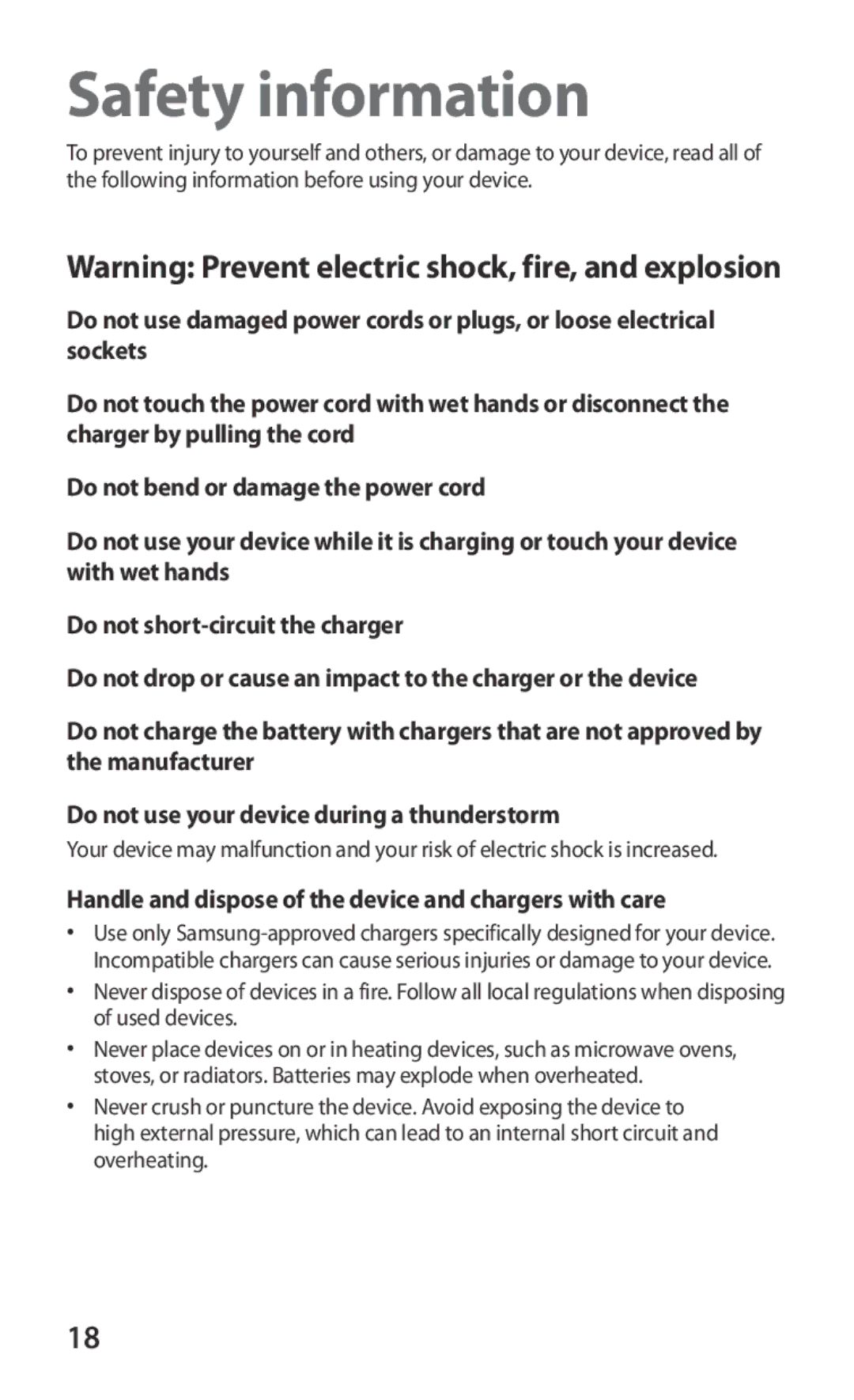 Samsung GT-P3100ZWAITV, GT-P3100TSAVD2 manual Safety information, Handle and dispose of the device and chargers with care 