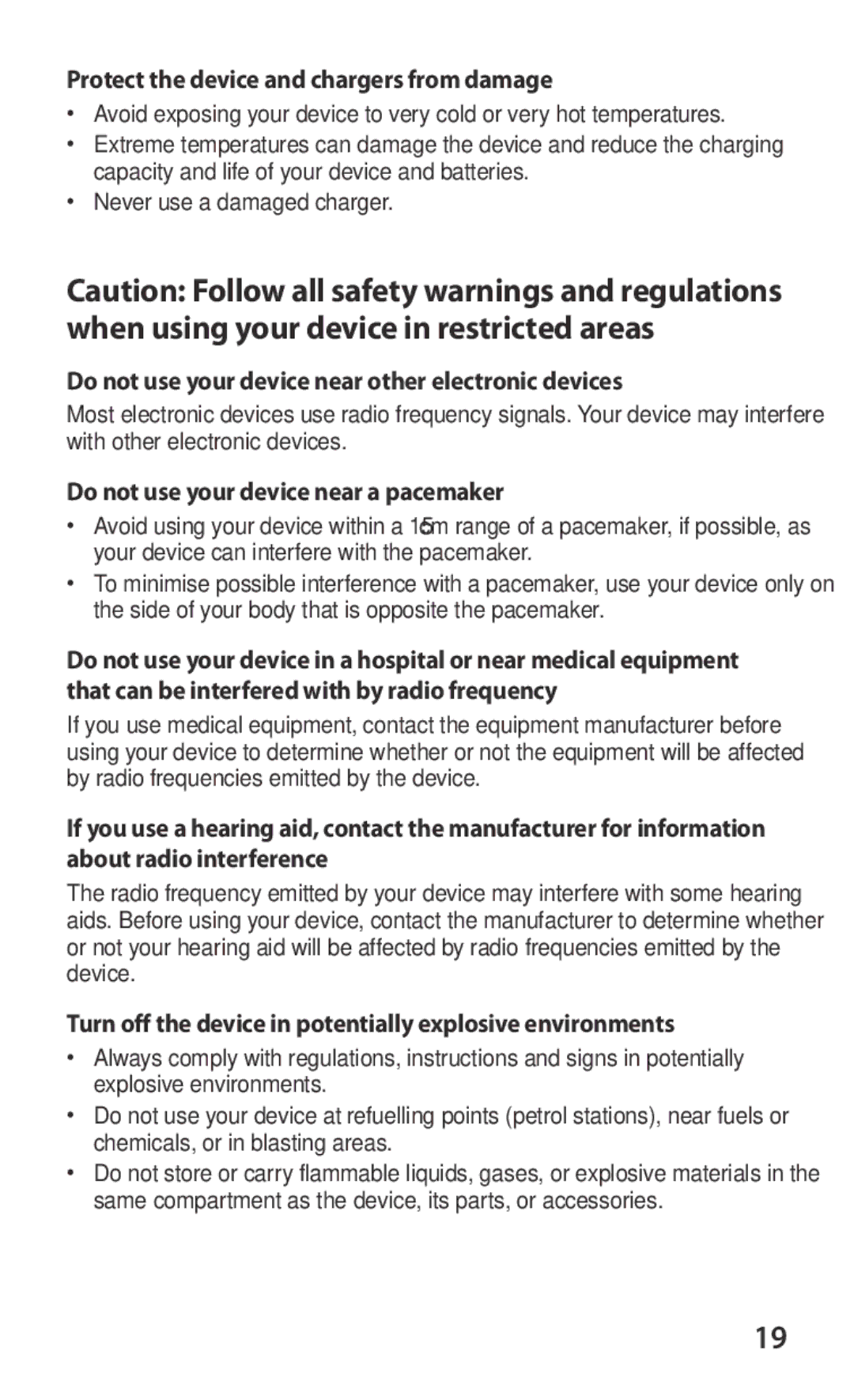 Samsung GT-P3100TSEVD2 Protect the device and chargers from damage, Do not use your device near other electronic devices 