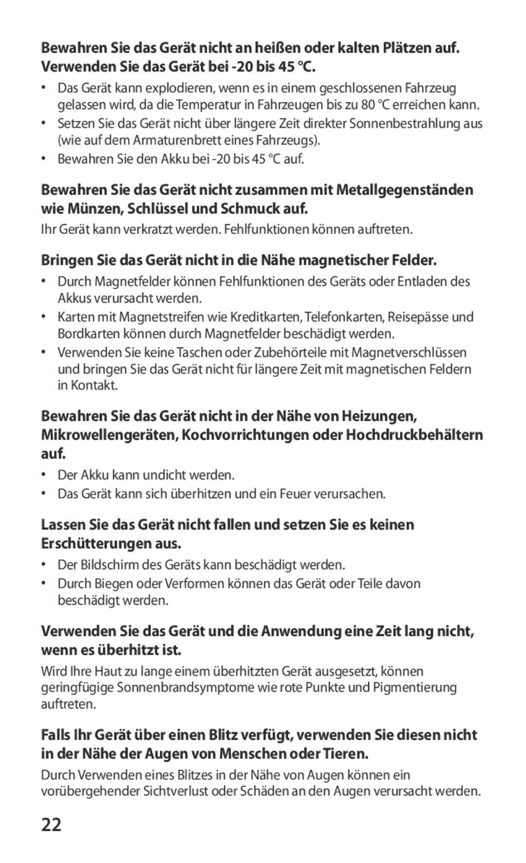 Samsung GT-P3100TSAVD2, GT-P3100ZWAHUI, GT-P3100ZWFDBT, GT-P3100TSFDBT manual Bewahren Sie den Akku bei -20 bis 45 C auf 