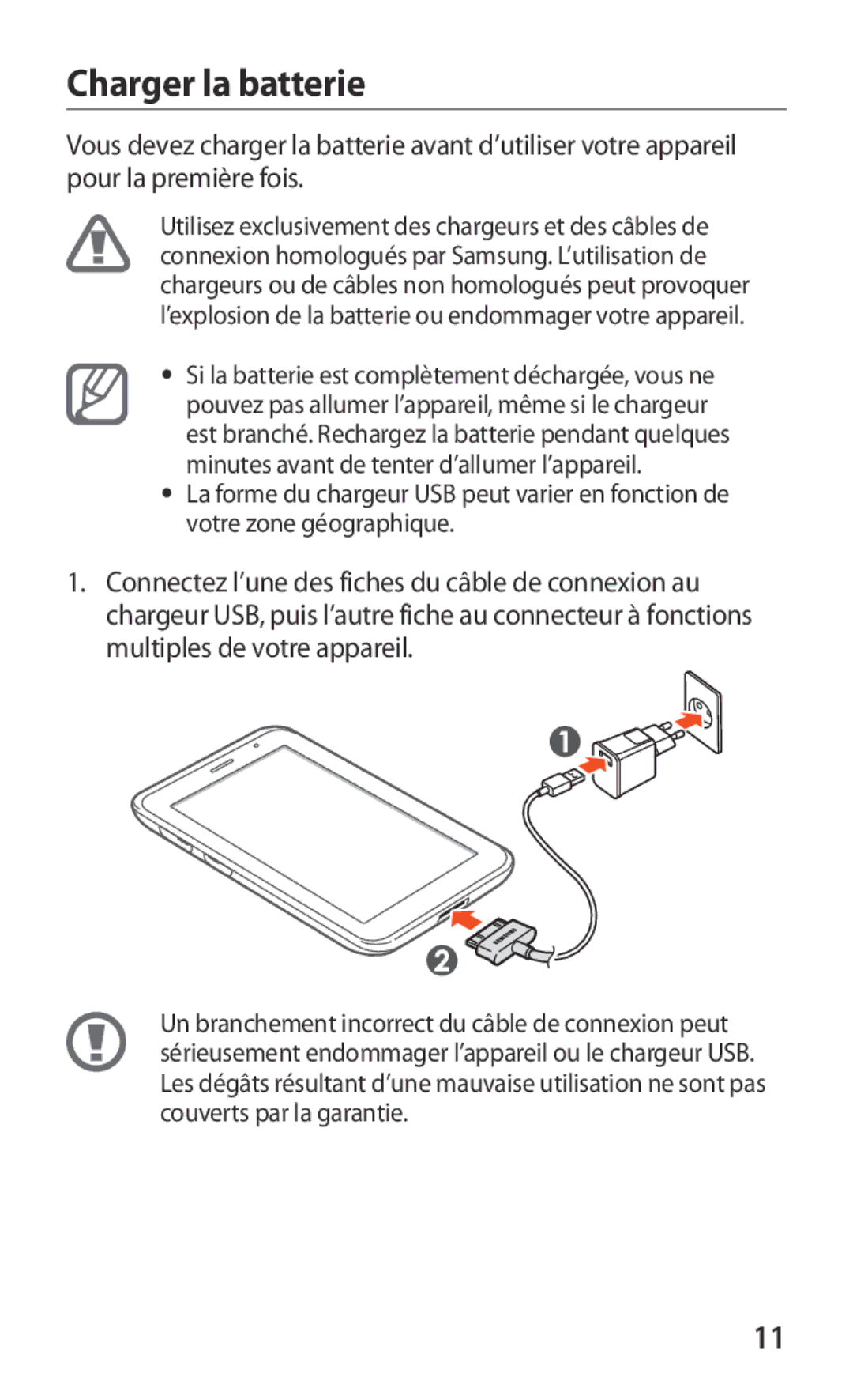 Samsung GT-P3100GRABGL, GT-P3100TSEMTL, GT-P3100TSAGBL, GT-P3100TSABGL, GT-P3100TSEBGL, GT-P3100ZWABGL Charger la batterie 