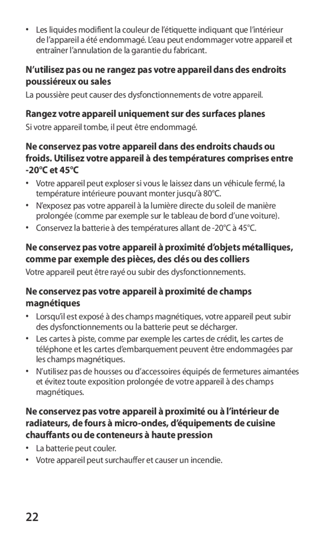 Samsung GT-P3100TSEBGL, GT-P3100TSEMTL, GT-P3100TSAGBL manual Rangez votre appareil uniquement sur des surfaces planes 