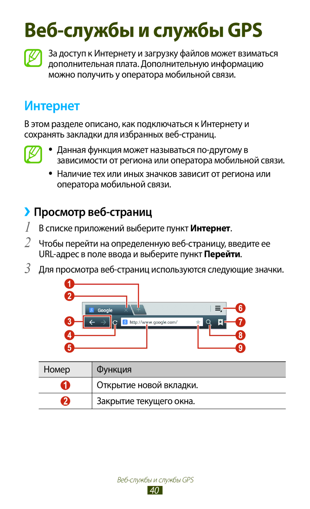 Samsung GT-P3100GRVSER, GT-P3100TSESEB manual ››Просмотр веб-страниц, Списке приложений выберите пункт Интернет 