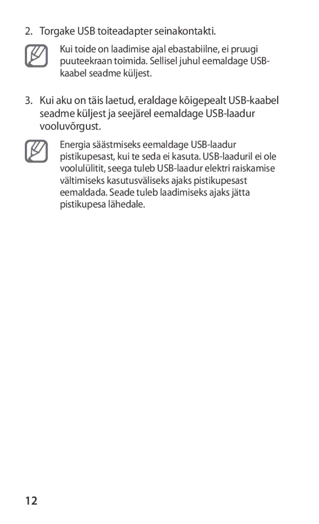 Samsung GT-P3100TSESEB, GT-P3100TSASEB, GT-P3100ZWASEB manual Torgake USB toiteadapter seinakontakti 