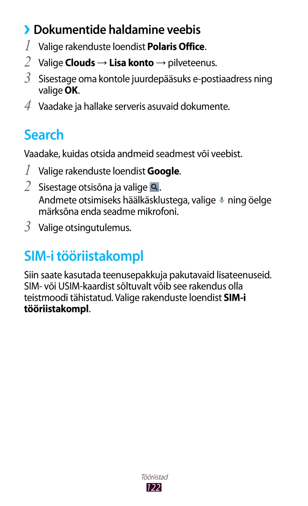 Samsung GT-P3100ZWASEB, GT-P3100TSESEB, GT-P3100TSASEB manual Search, SIM-i tööriistakompl, ››Dokumentide haldamine veebis 