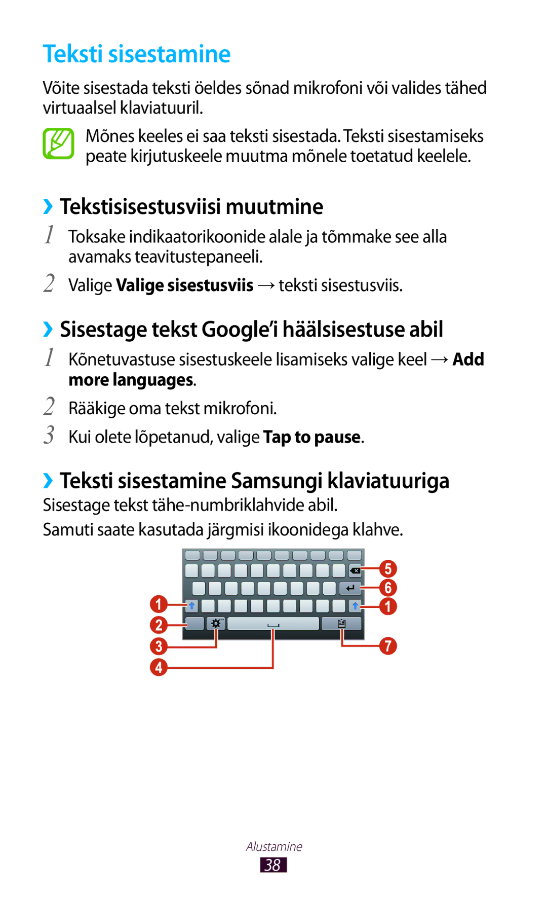 Samsung GT-P3100ZWASEB, GT-P3100TSESEB, GT-P3100TSASEB manual Teksti sisestamine, ››Tekstisisestusviisi muutmine 